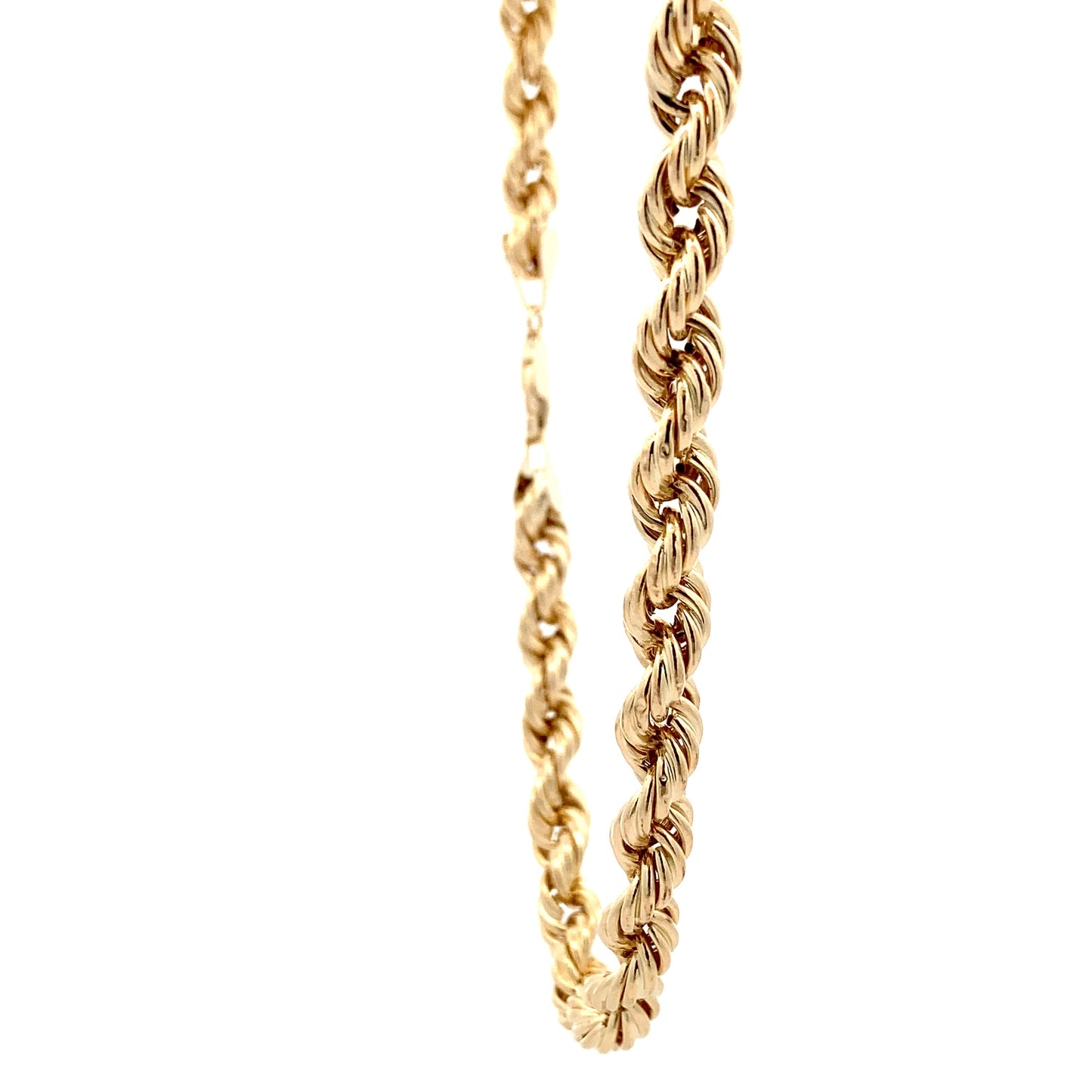 Cadena de cuerda hueca de oro amarillo de 10 quilates de 24,25 pulgadas
