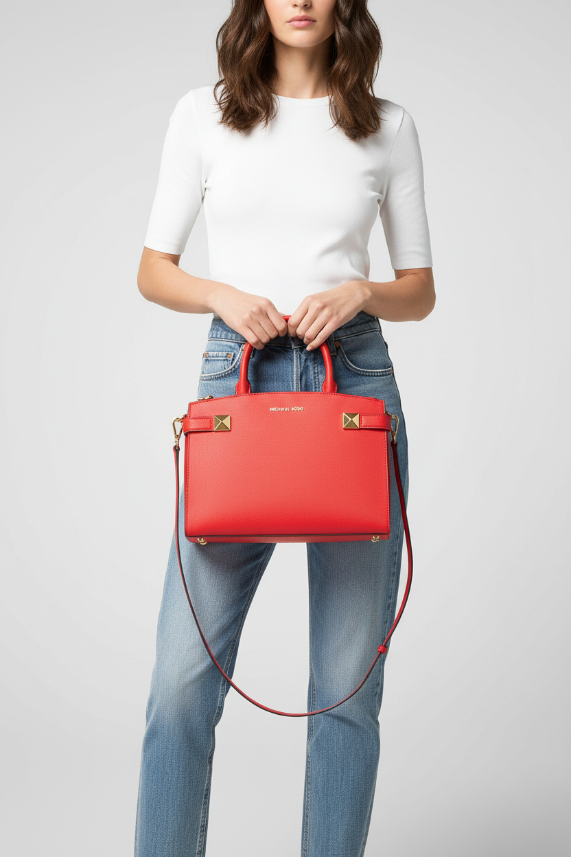 Michael Kors Karla Sangria Medium EW Leather Satchel