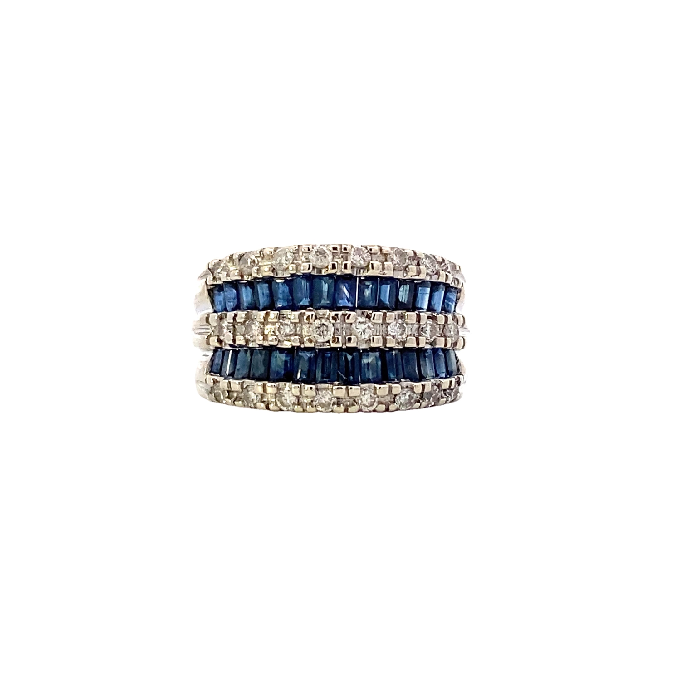 14K White Gold Diamond & Blue Sapphire Ring - 0.43ct