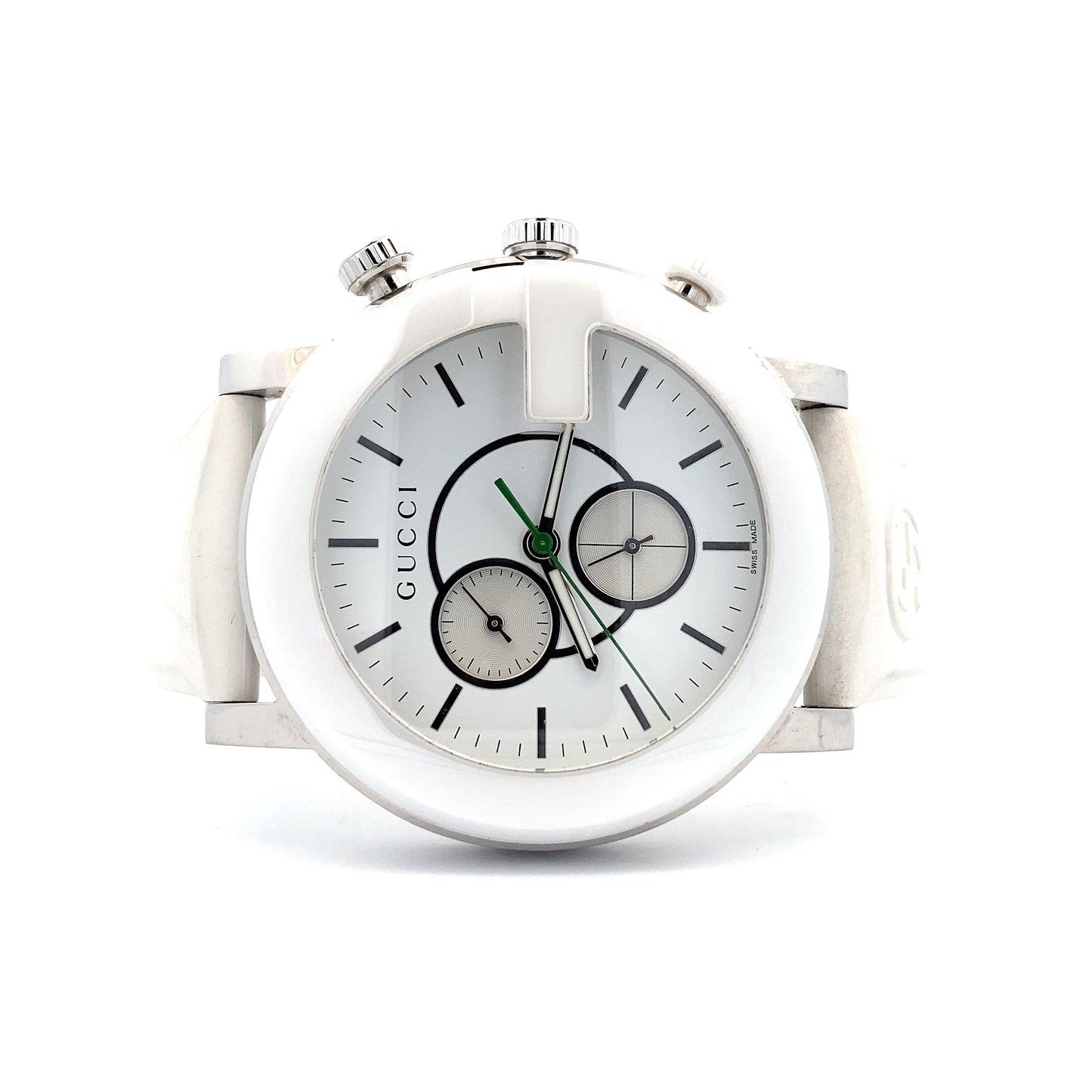 Gucci G-Timeless Cronógrafo Zafiro Esfera Blanca Reloj Caucho YA101346