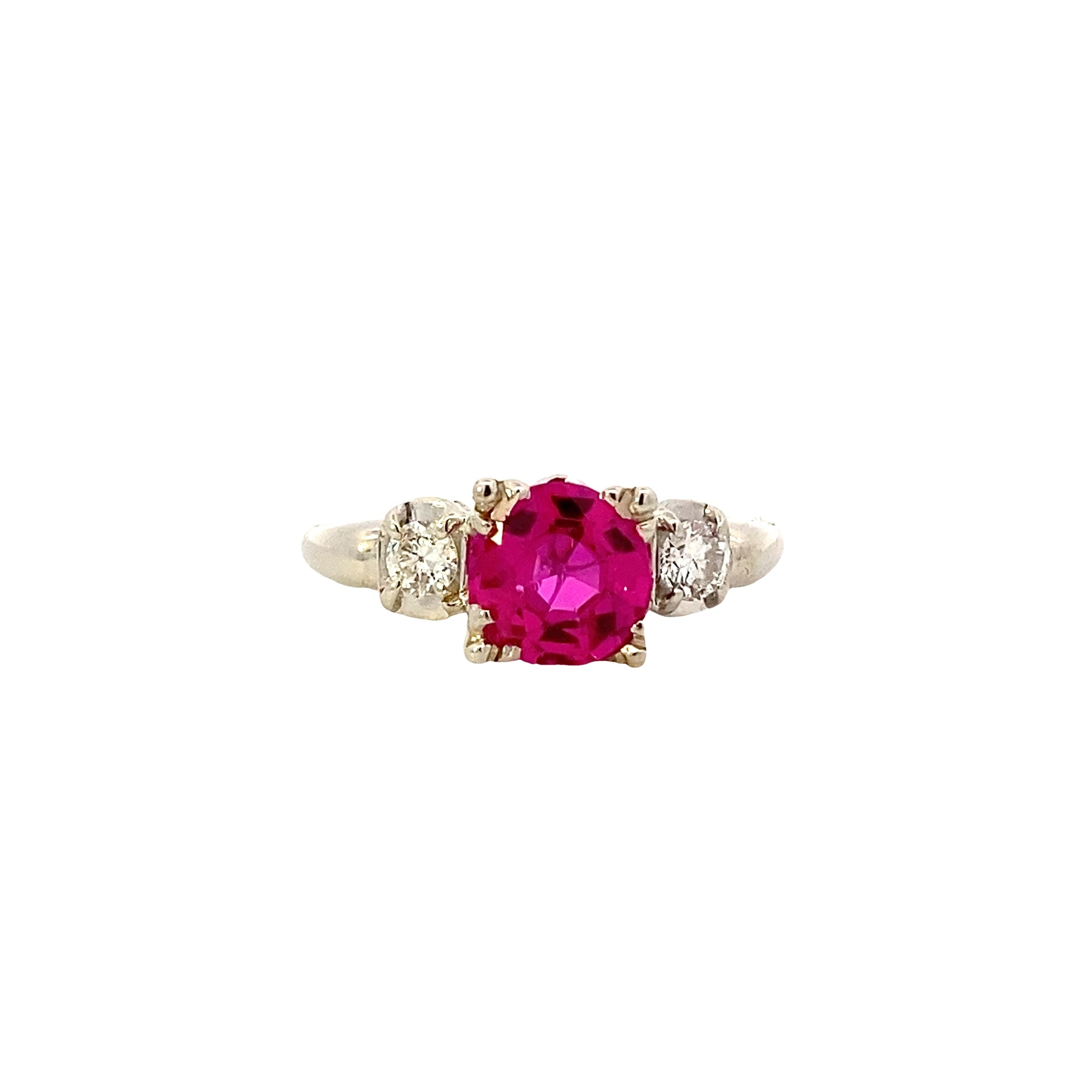 14K White Gold Pink Sapphire Women's Diamond Ring - 0.20ct