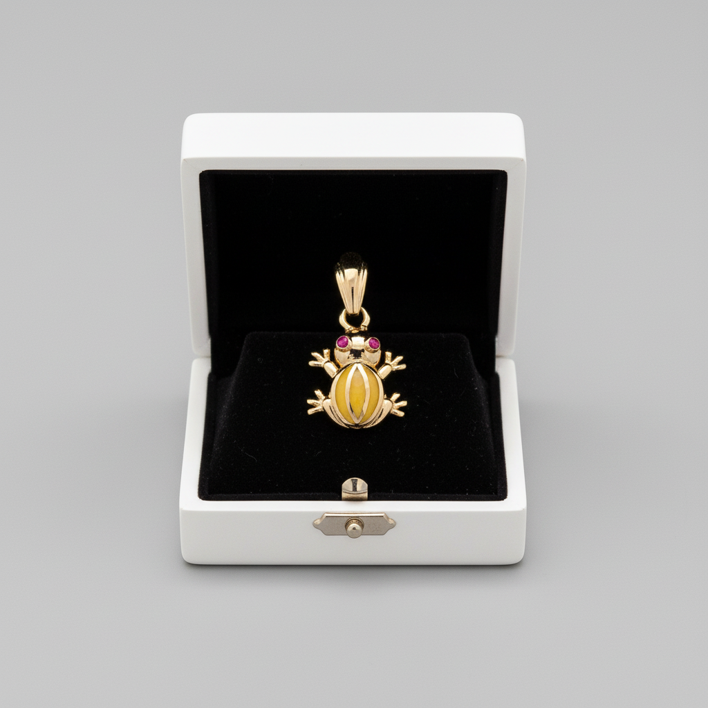 14K Yellow Gold Ruby Frog Pendant
