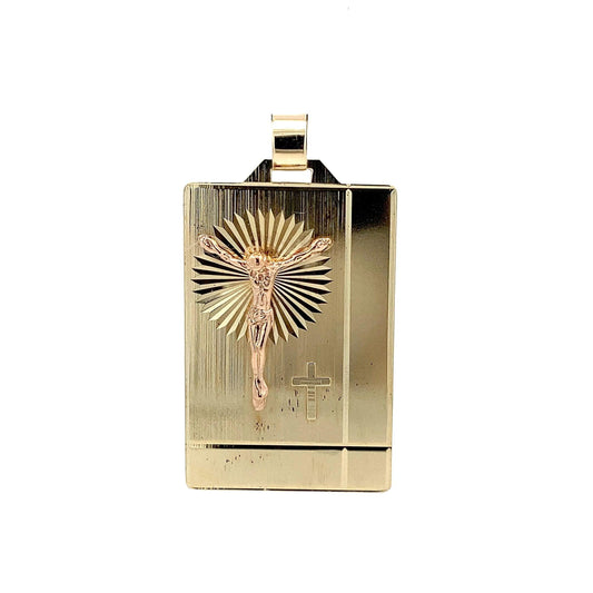 14K Yellow Gold Rectangle Religious Figure Pendant