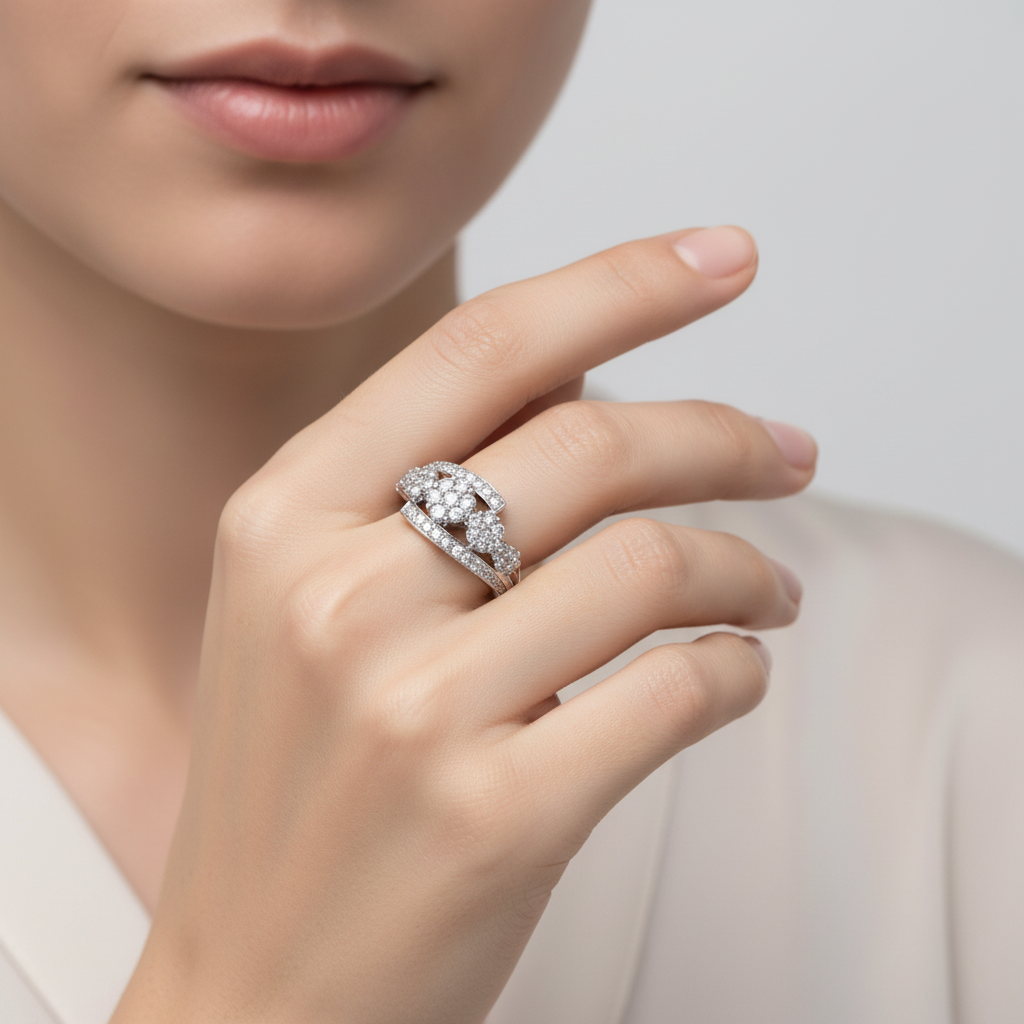 10K White Gold Diamond Flower Ring - 1.0ct