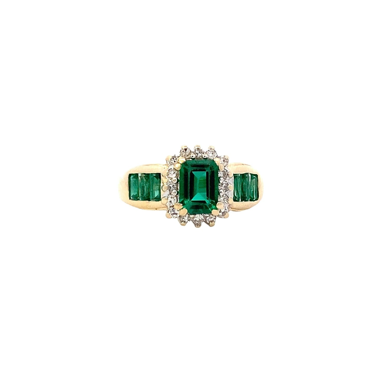 14K Yellow Gold Women's Emerald & Diamond Ring - 0.16ct