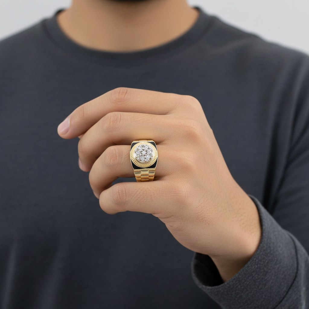 10K Yellow Gold & Diamond Rolex Ring - 0.21ct