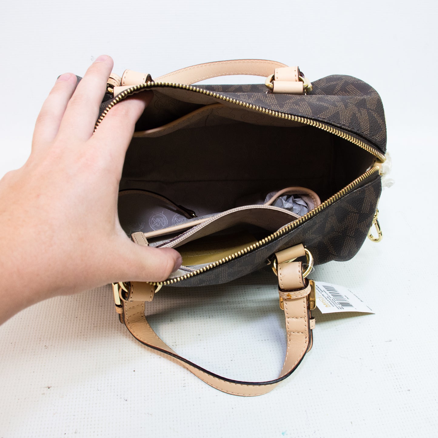 Michael Kors Grayson Signature Brown Medium Chain Satchel