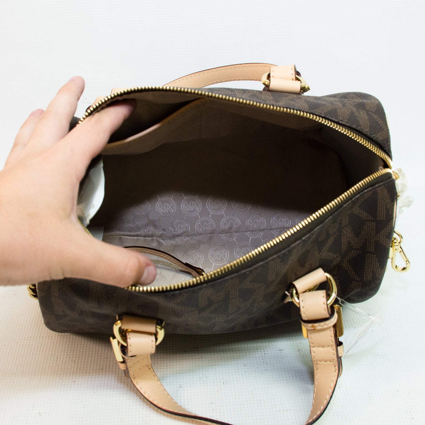 Michael Kors Grayson Signature Brown Medium Chain Satchel