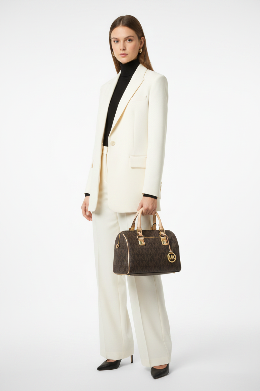 Michael Kors Grayson Signature Brown Medium Chain Satchel