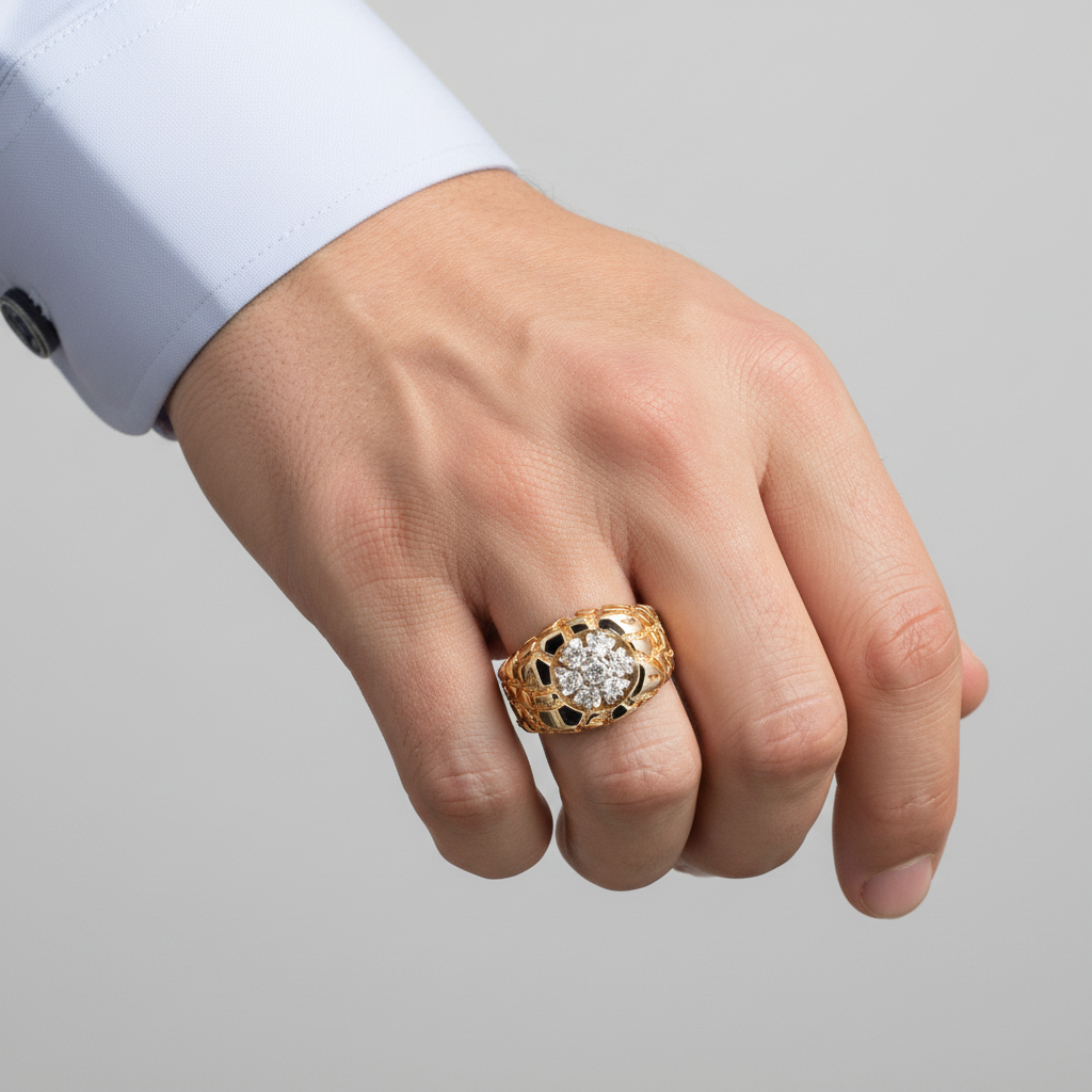 14K Yellow Gold Diamond Nugget Ring - 0.70ct
