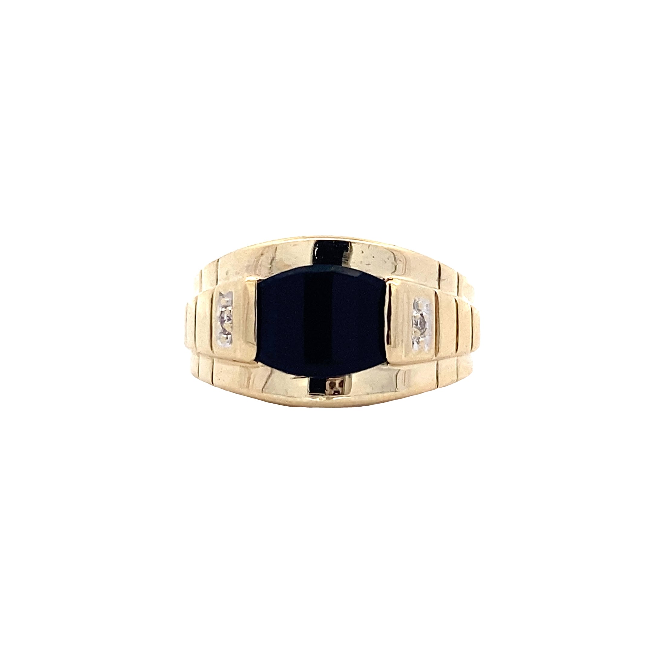 10K Yellow Gold Black Onyx & Diamond Ring - 0.02ct