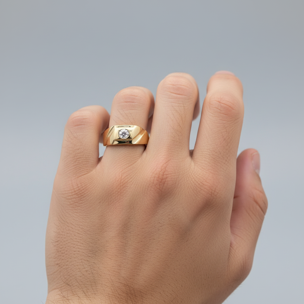 10K Yellow Gold Solitaire Diamond Men's Ring - 0.05ct