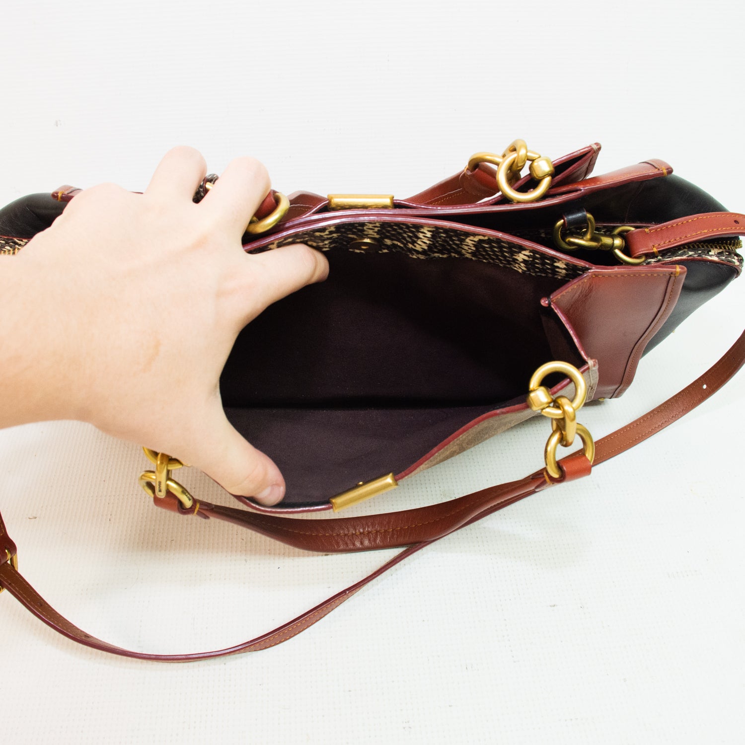 Coach 38845 Dreamer Signature Canvas Snakeskin Handbag