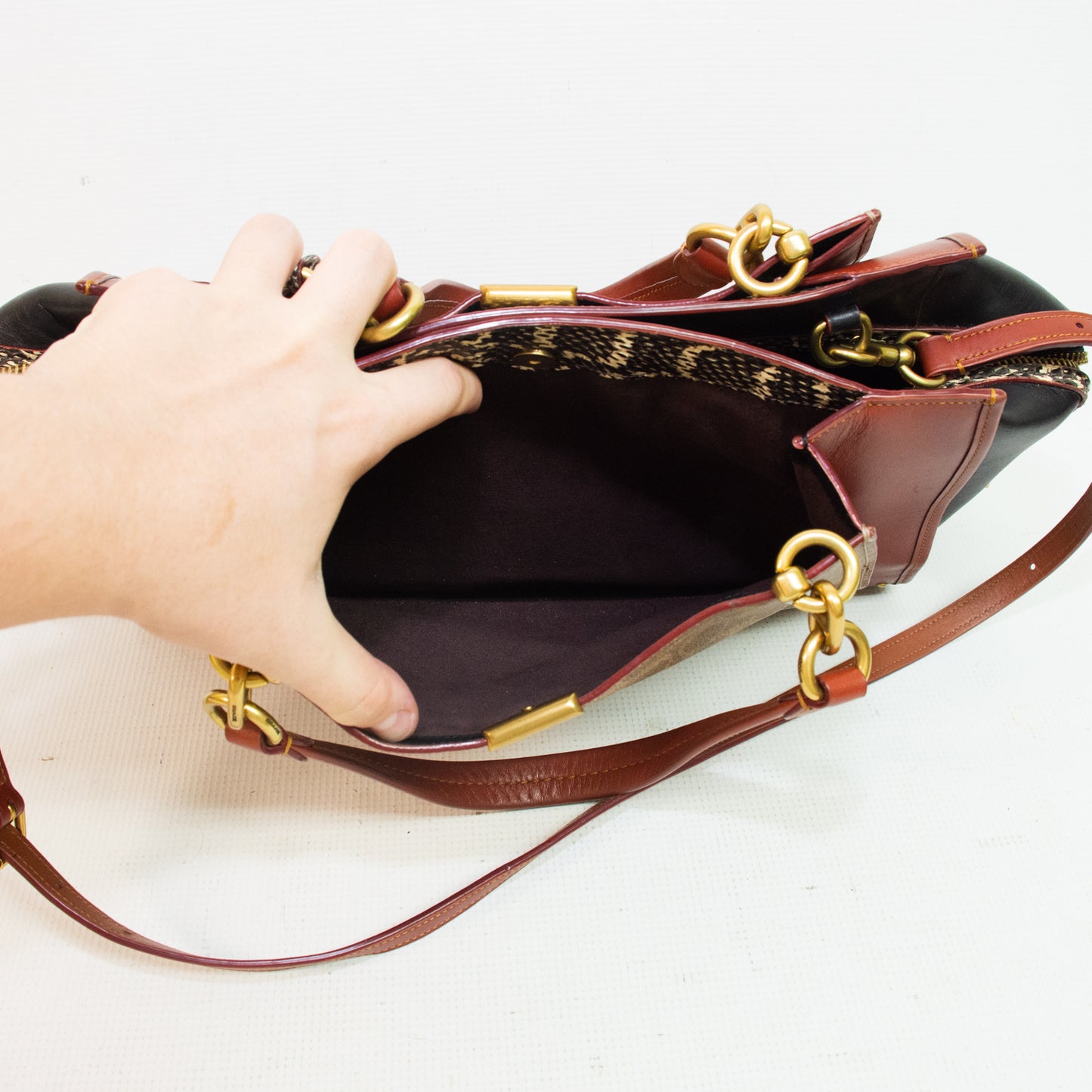 Coach 38845 Dreamer Signature Canvas Snakeskin Handbag