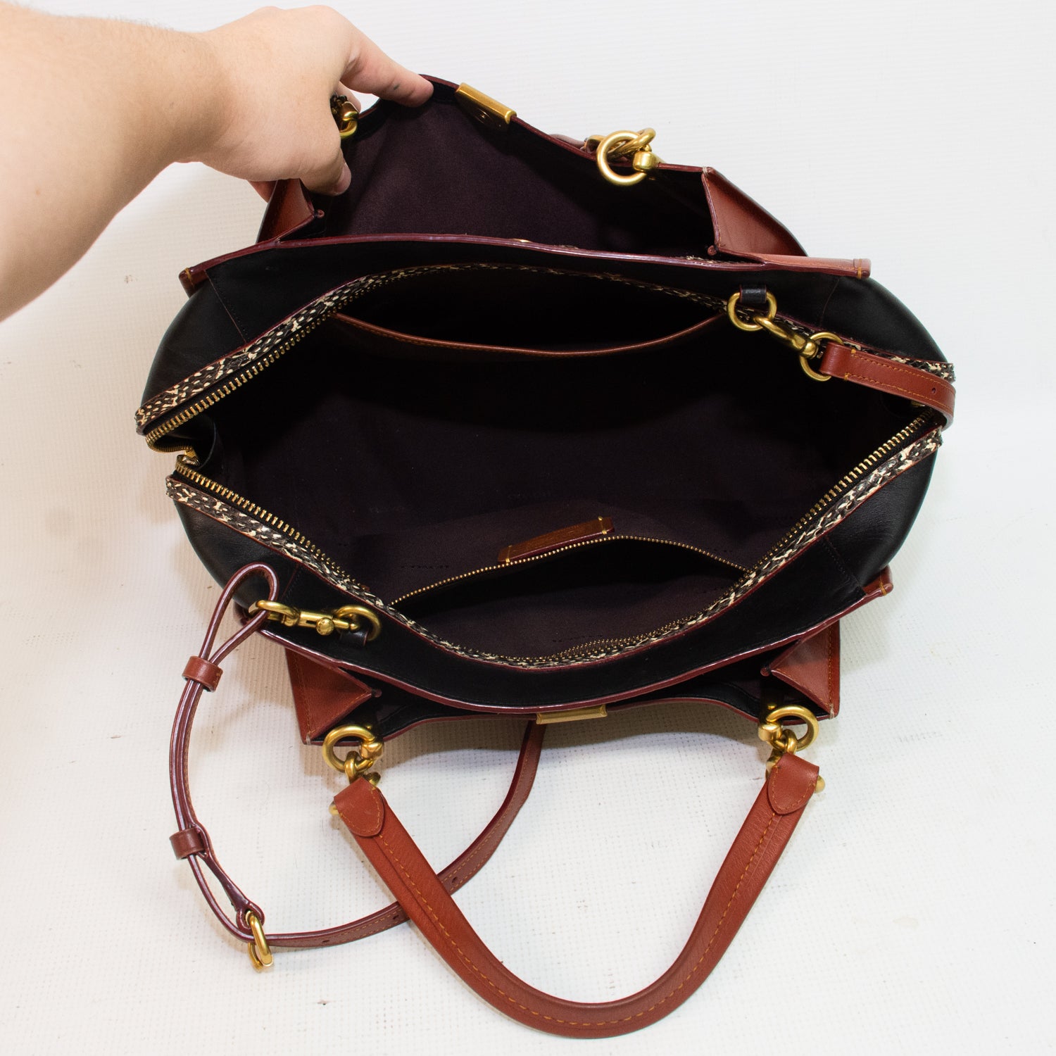 Coach 38845 Dreamer Signature Canvas Snakeskin Handbag