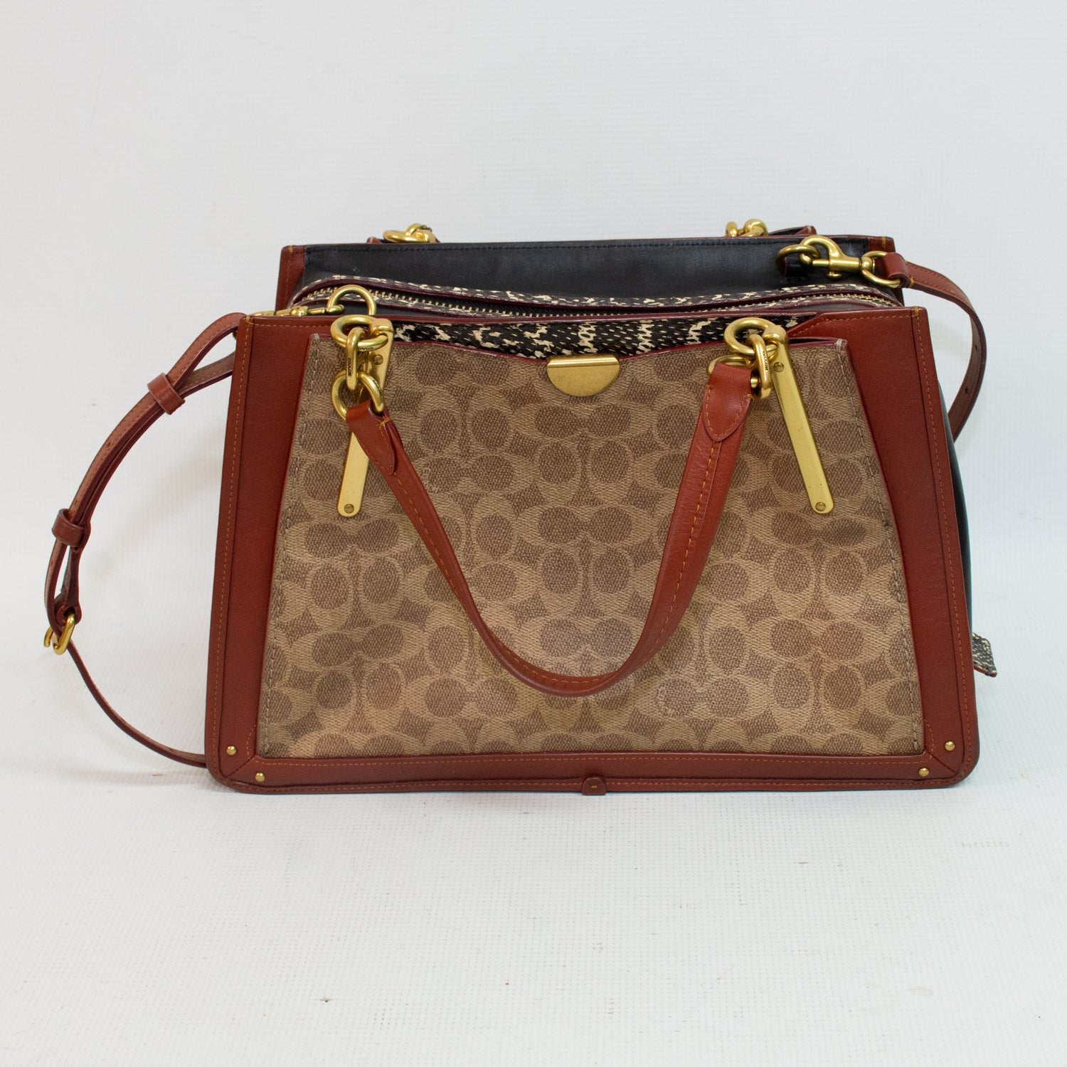 Coach 38845 Dreamer Signature Canvas Snakeskin Handbag