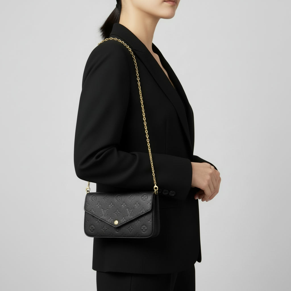 Louis Vuitton Monogram Empreinte Pouchette Chain Wallet - M64064