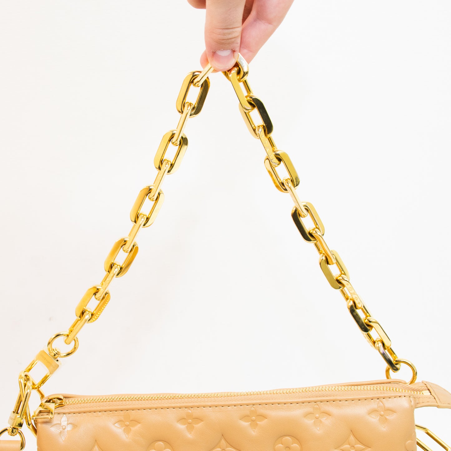 Louis Vuitton M577991 Coussin PM Camel Gold Chain Cross Body Bag