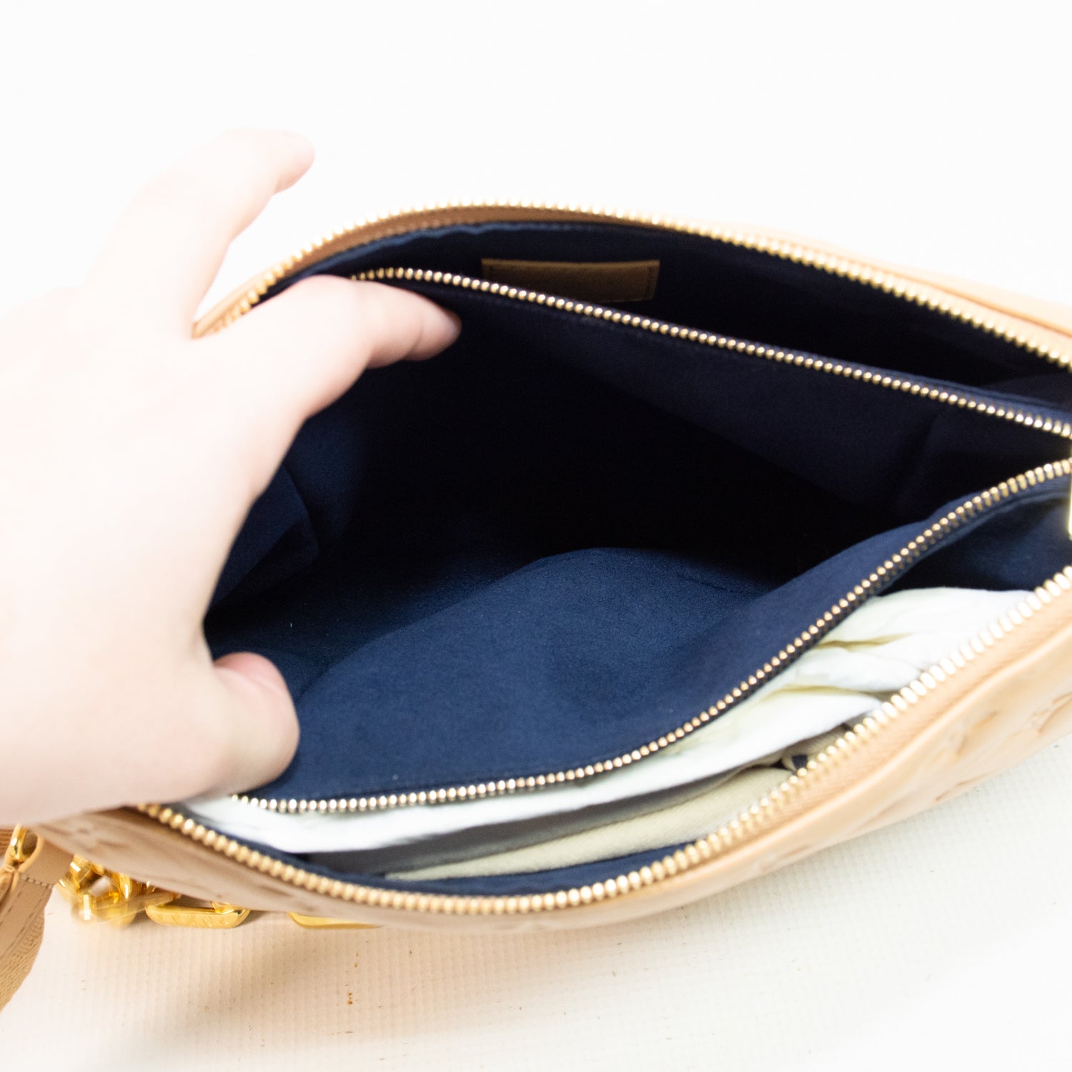 Louis Vuitton M577991 Coussin PM Camel Gold Chain Cross Body Bag