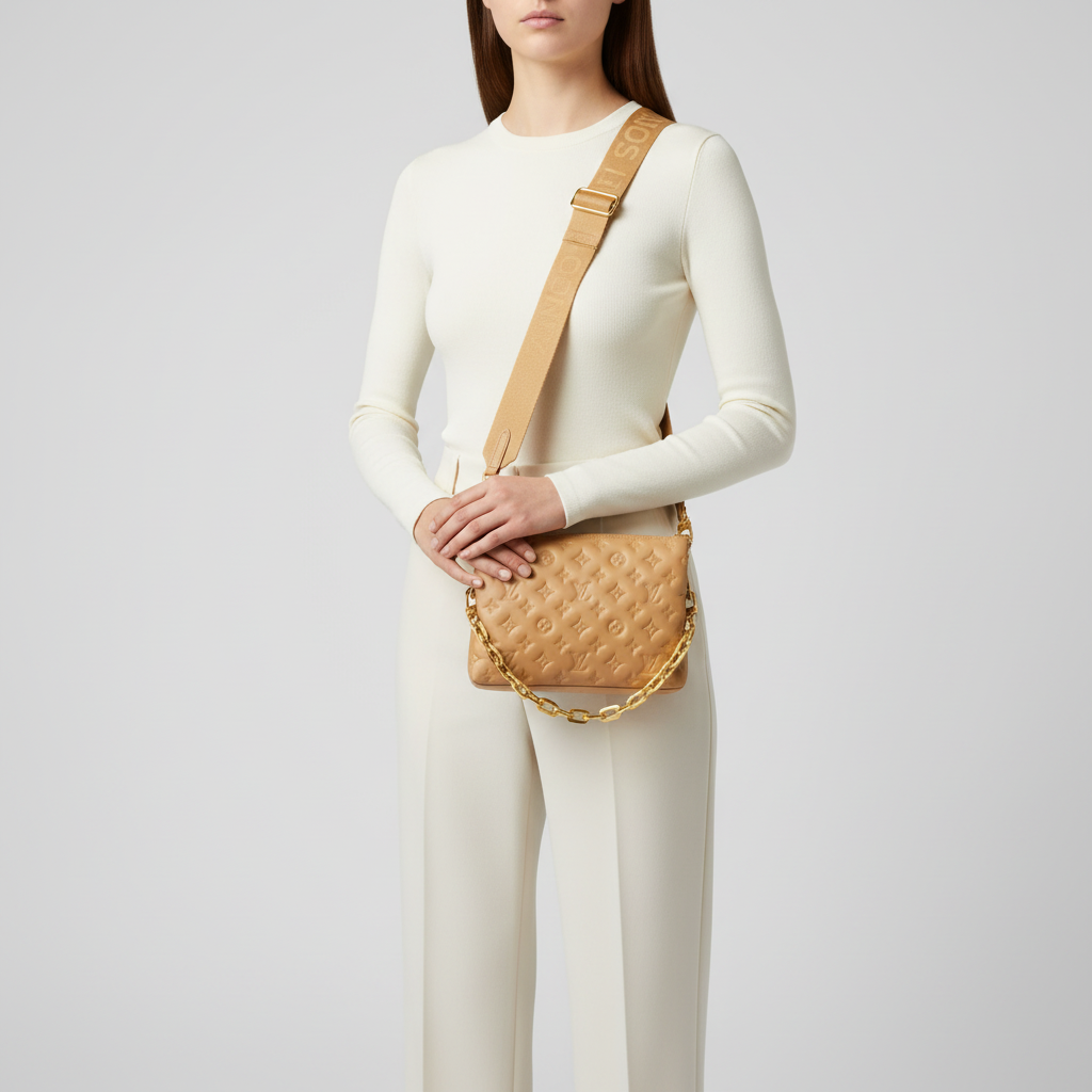Louis Vuitton M577991 Coussin PM Camel Gold Chain Cross Body Bag