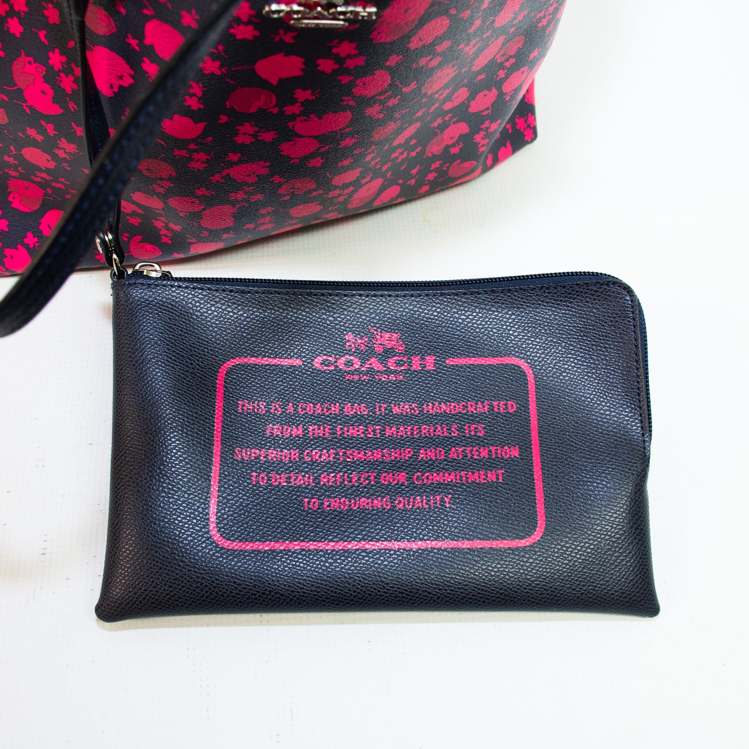 Coach F55862 Pink/Black Leaf Reversible City Tote & Coin Pouch