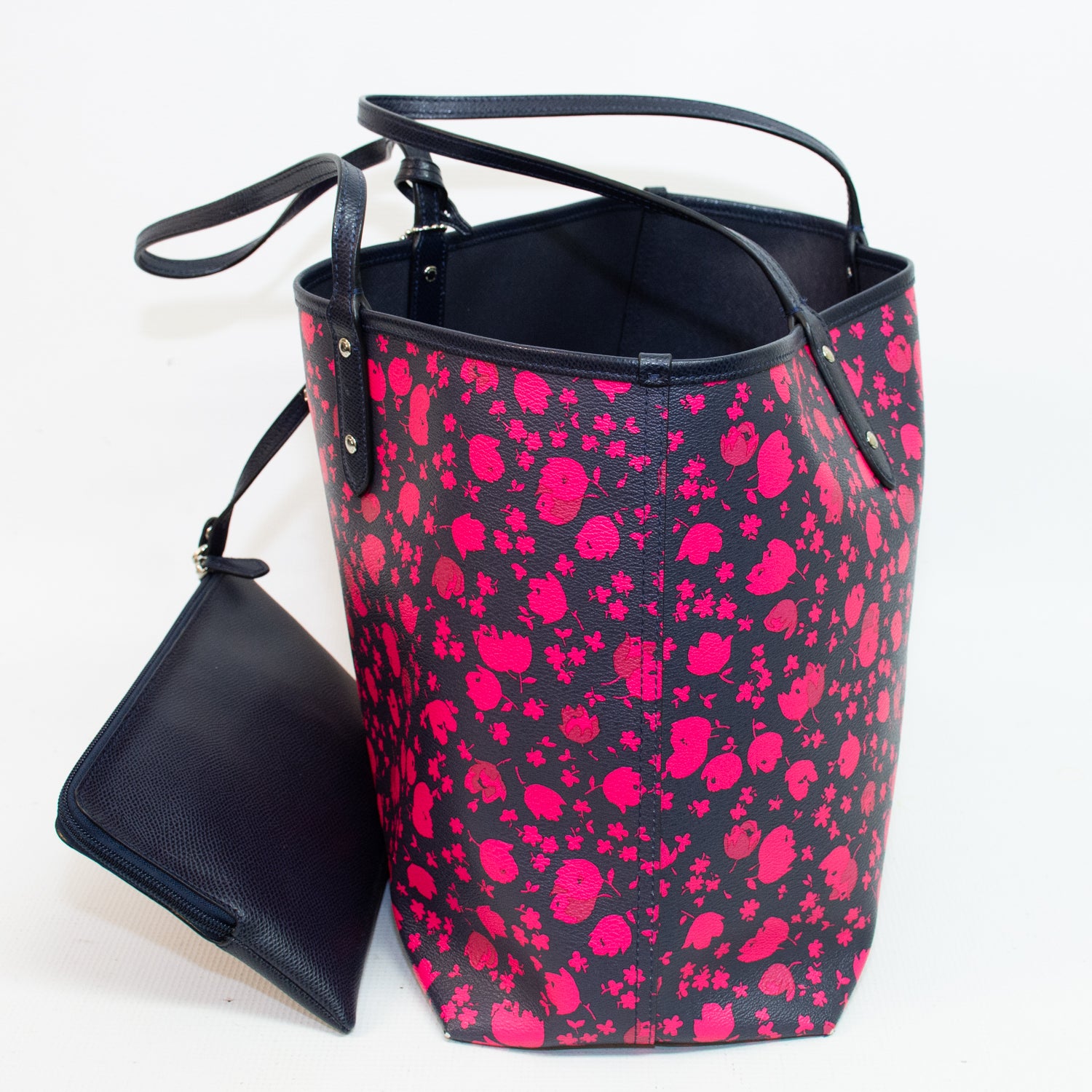 Coach F55862 Pink/Black Leaf Reversible City Tote & Coin Pouch
