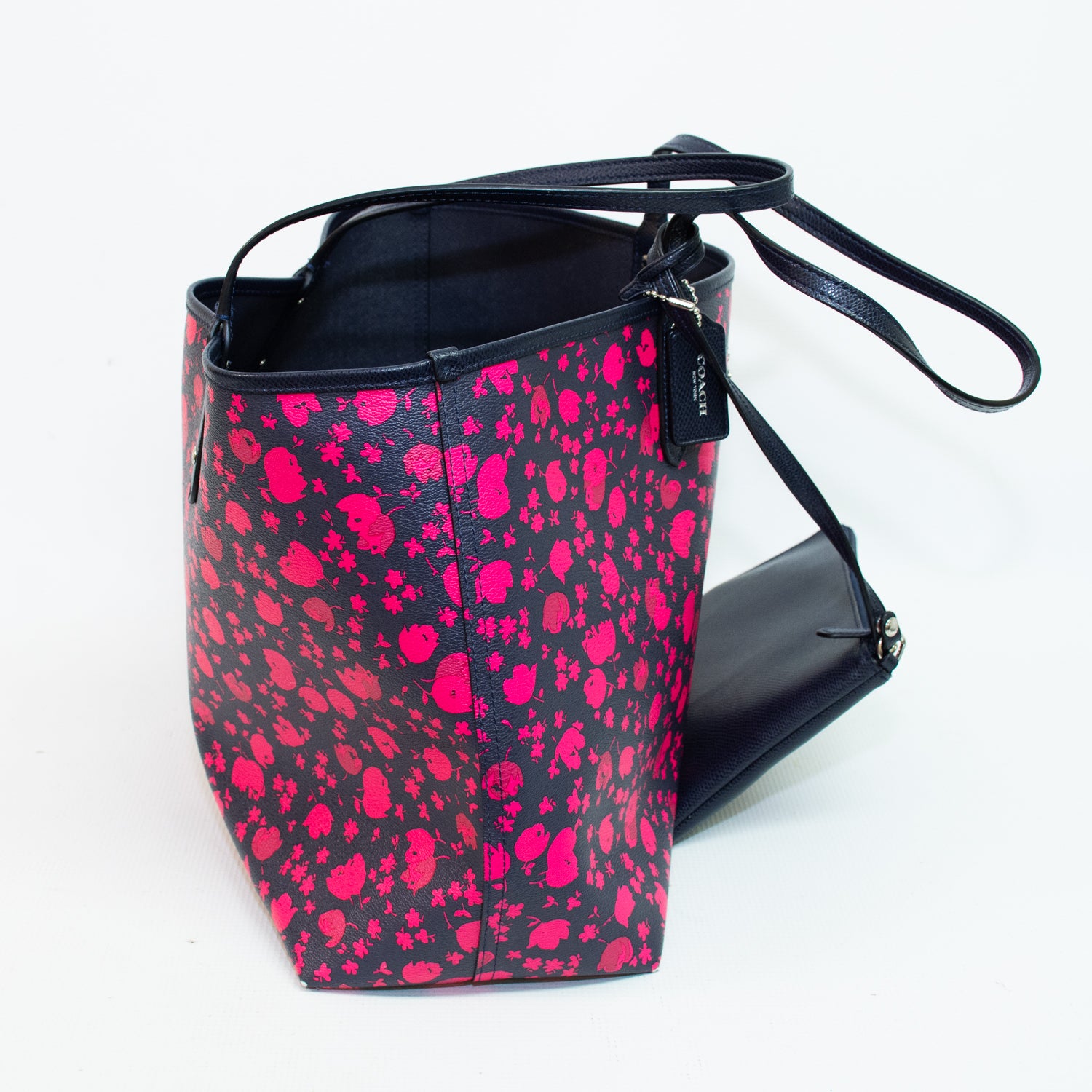 Coach F55862 Pink/Black Leaf Reversible City Tote & Coin Pouch