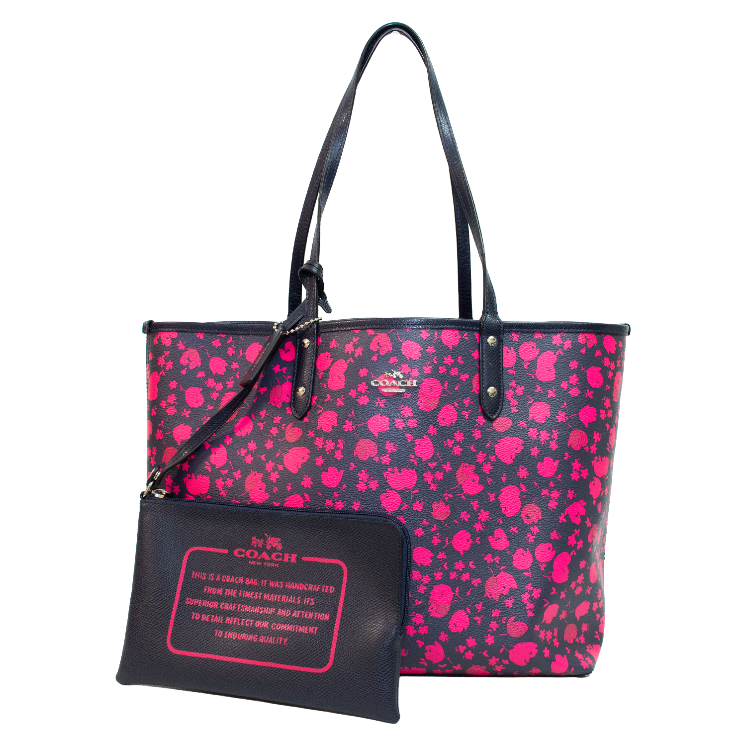 Coach F55862 Pink/Black Leaf Reversible City Tote & Coin Pouch