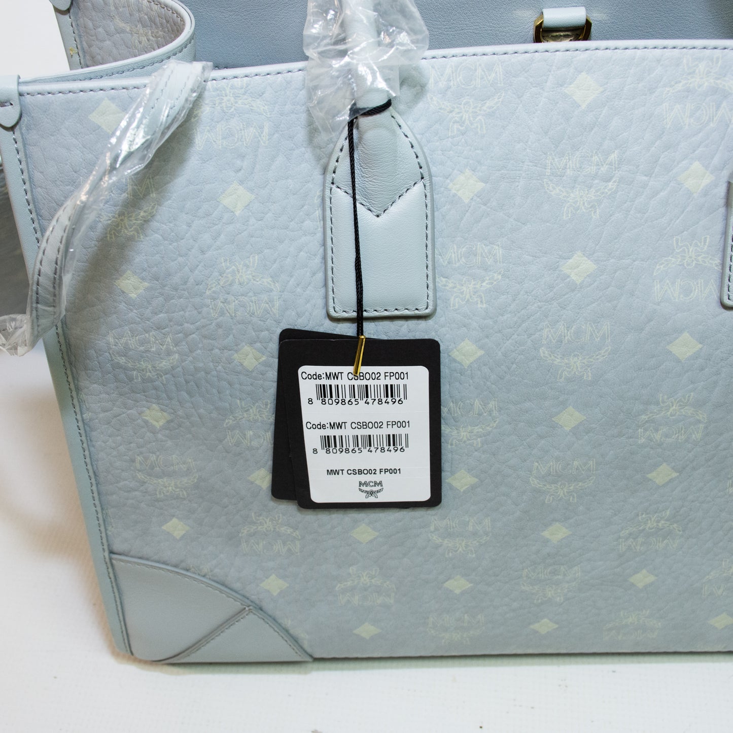 MCM Z2697 Baby Blue Monogram Tote