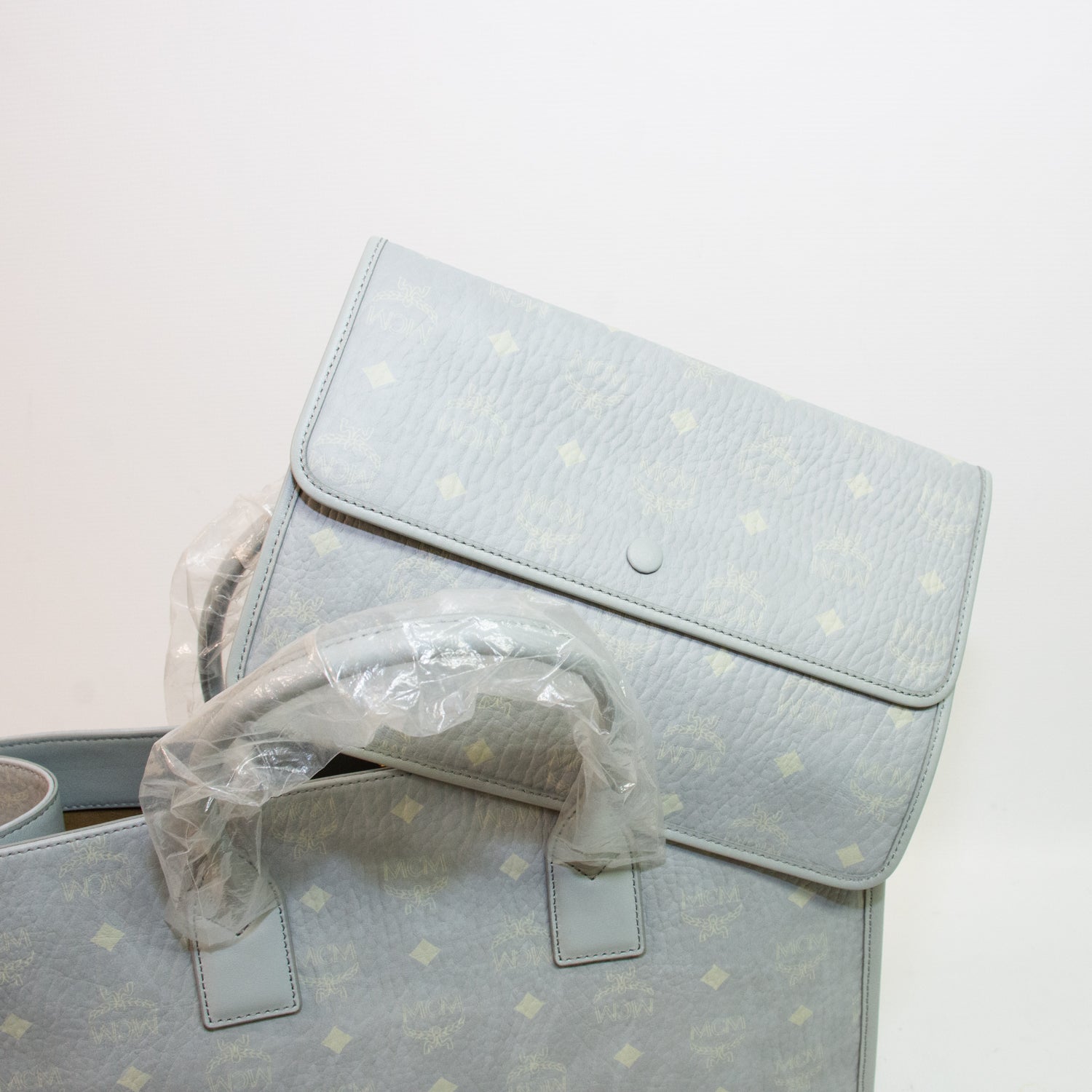 MCM Z2697 Baby Blue Monogram Tote