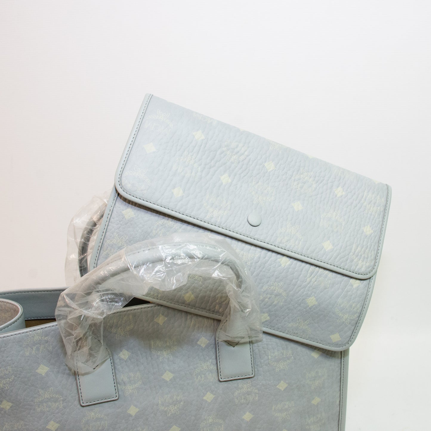 MCM Z2697 Baby Blue Monogram Tote