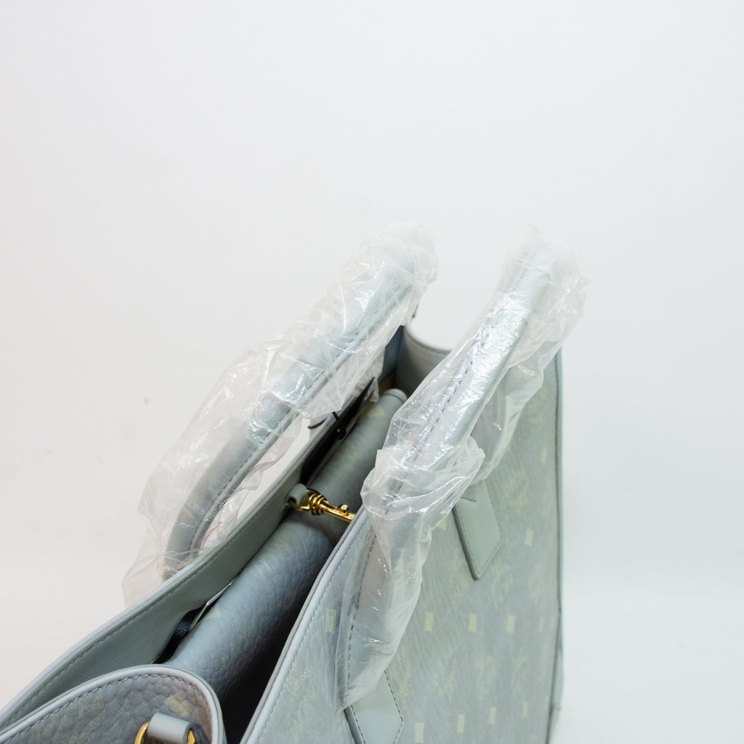 MCM Z2697 Baby Blue Monogram Tote