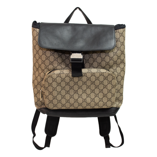 Gucci Supreme Monogram Black/Brown Single Buckle Backpack