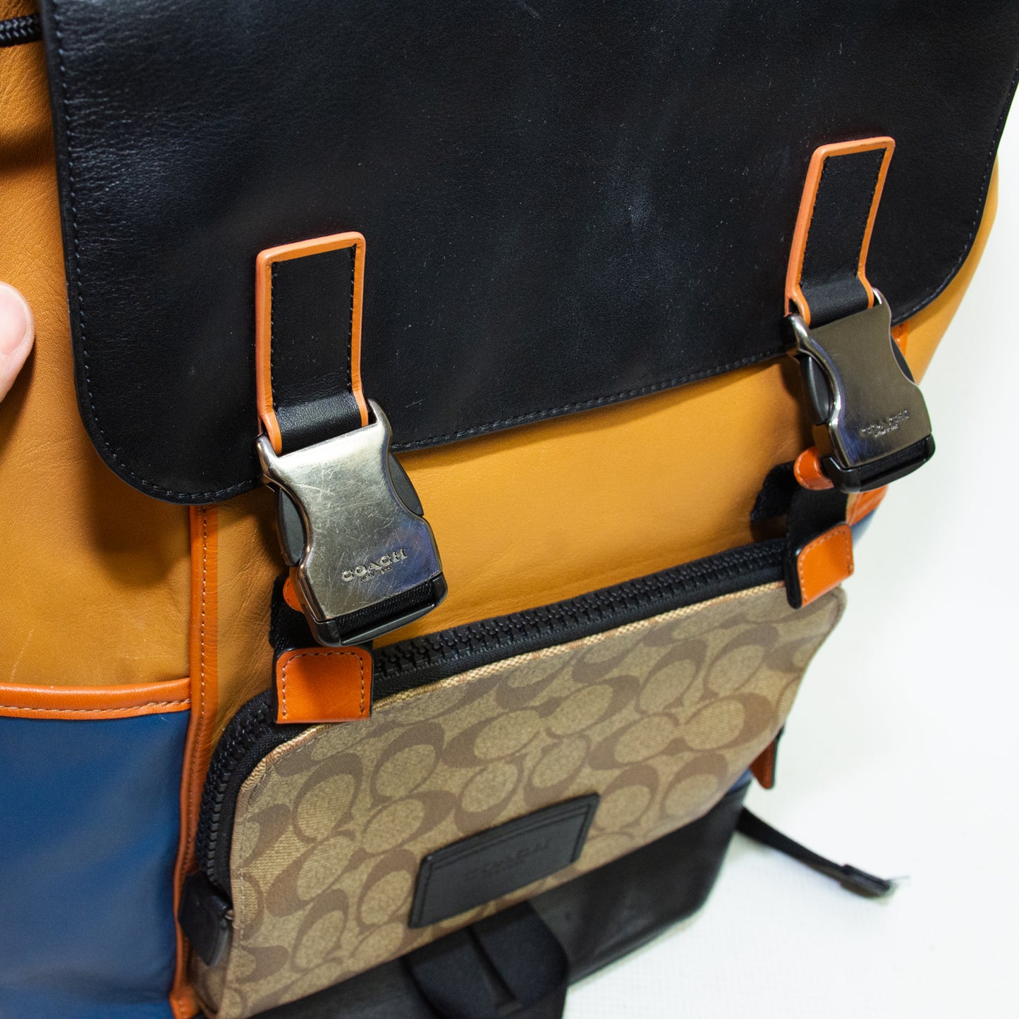 Coach C2722 Pattern - Blue, Brown, Black Colorblock Track Backpack