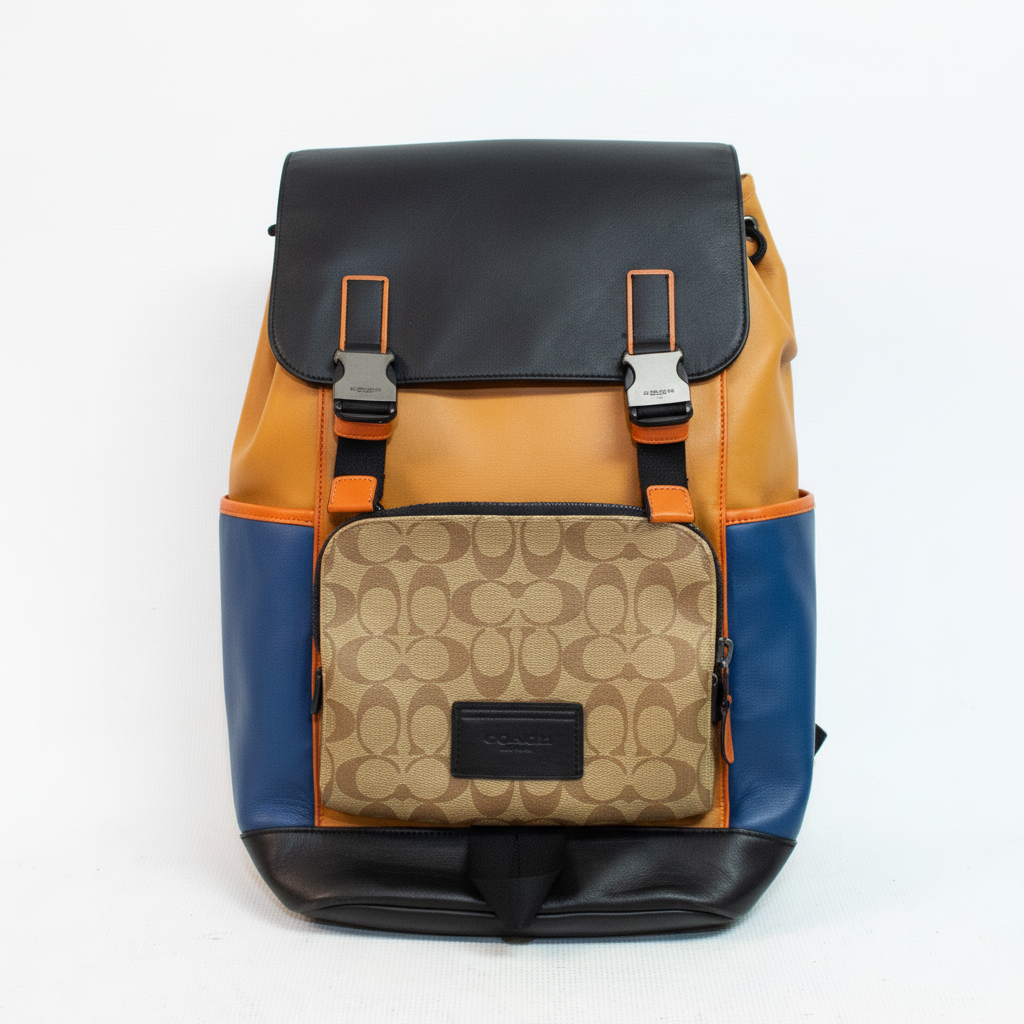 Coach C2722 Pattern - Blue, Brown, Black Colorblock Track Backpack