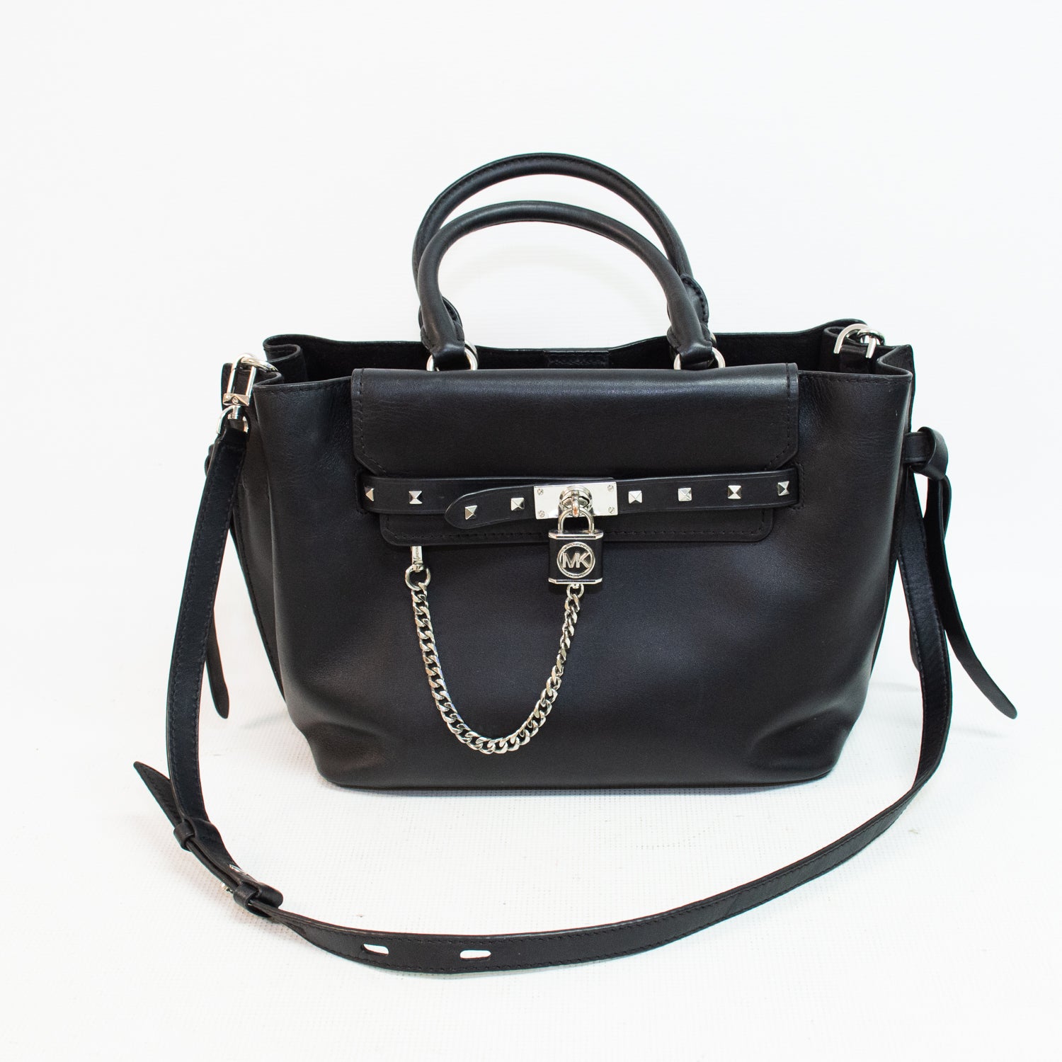 Michael Kors Hamilton Large Studded Leather Belted Satchel