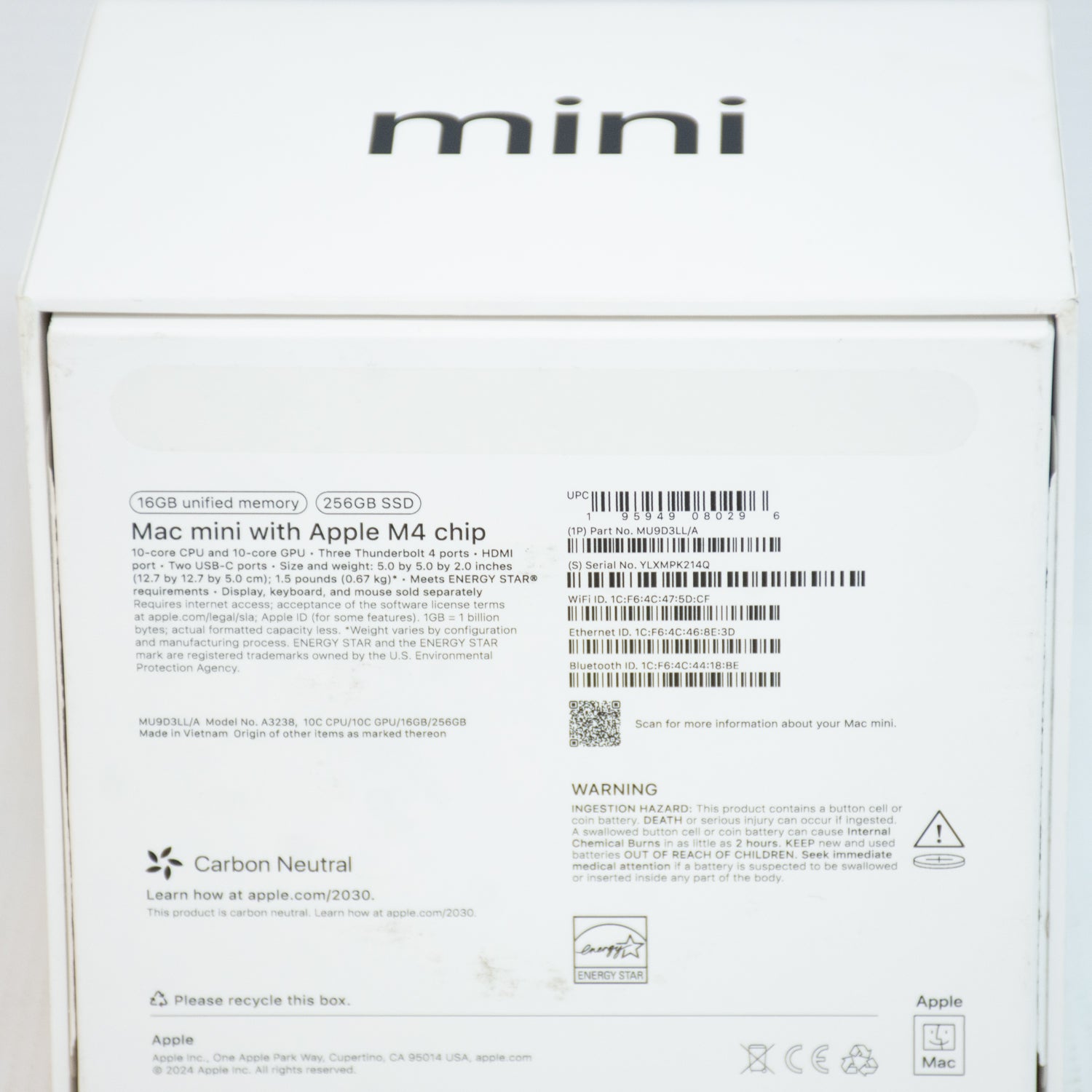 Apple Mac Mini A3238 M4 - 16 GB Ram - 256 GB SSD