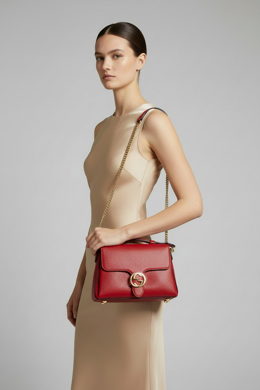 Gucci 510302 Red Interlocking G Chain Shoulder Bag