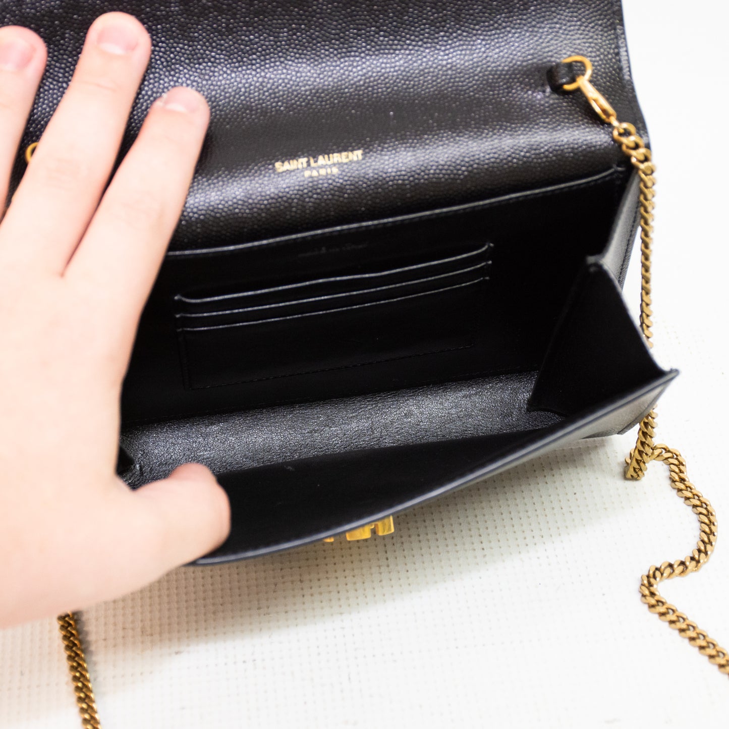 Saint Laurent Black Grain De Poudre Monogram Cassandra Chain Wallet - 635023