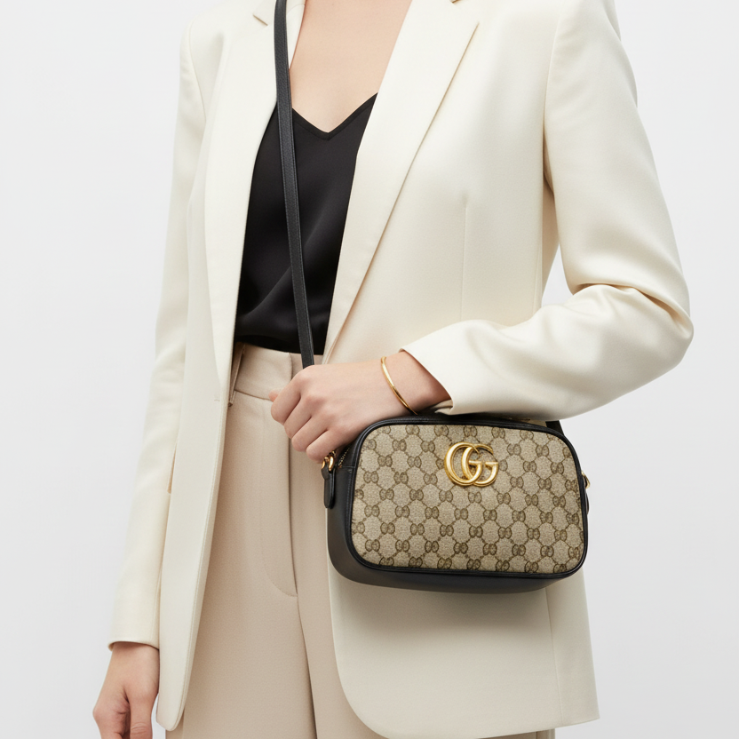 Gucci GG Marmont Beige Canvas Cross Body Bag - 447632
