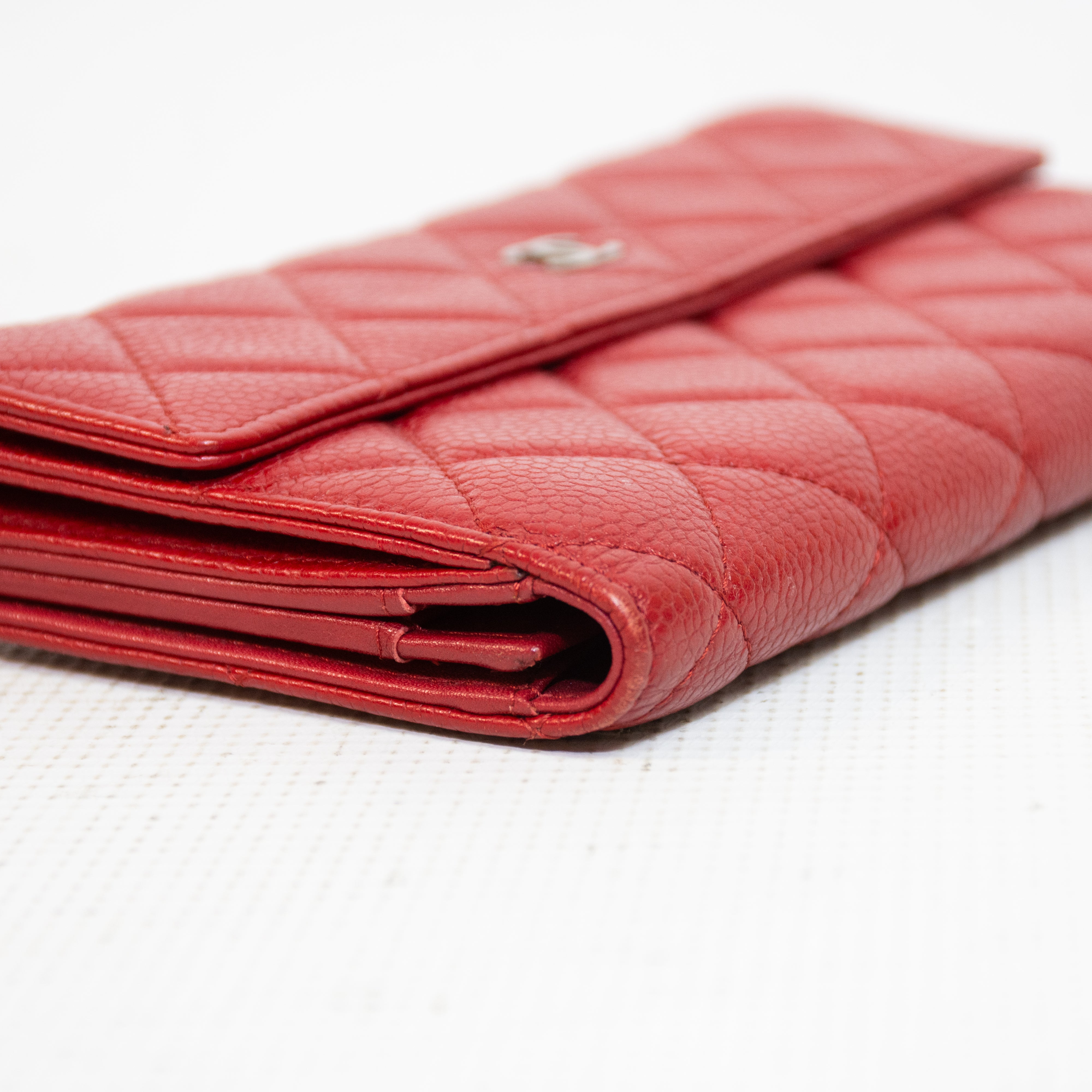 Chanel Red Cavier Leather Bi-Fold Wallet