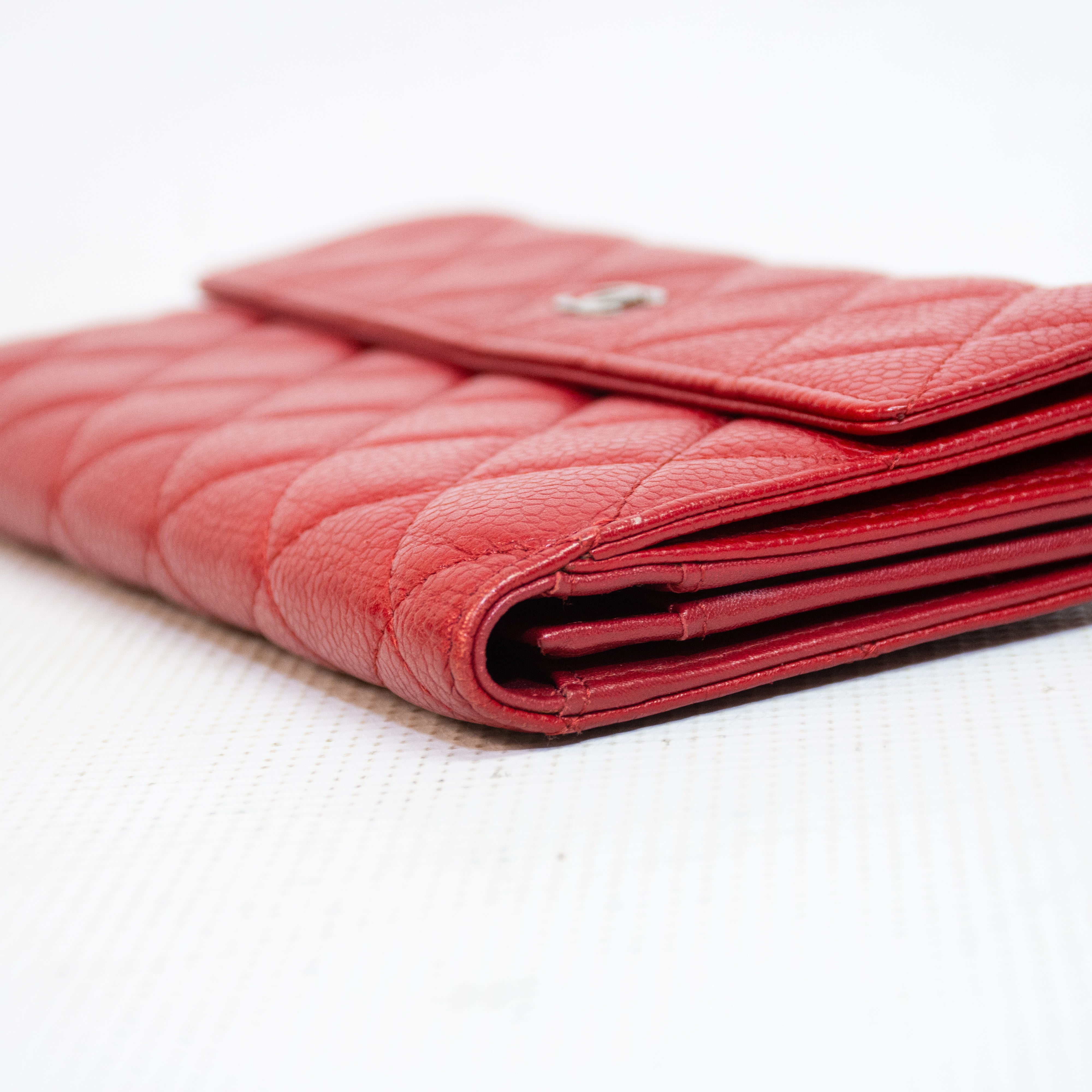 Chanel Red Cavier Leather Bi-Fold Wallet