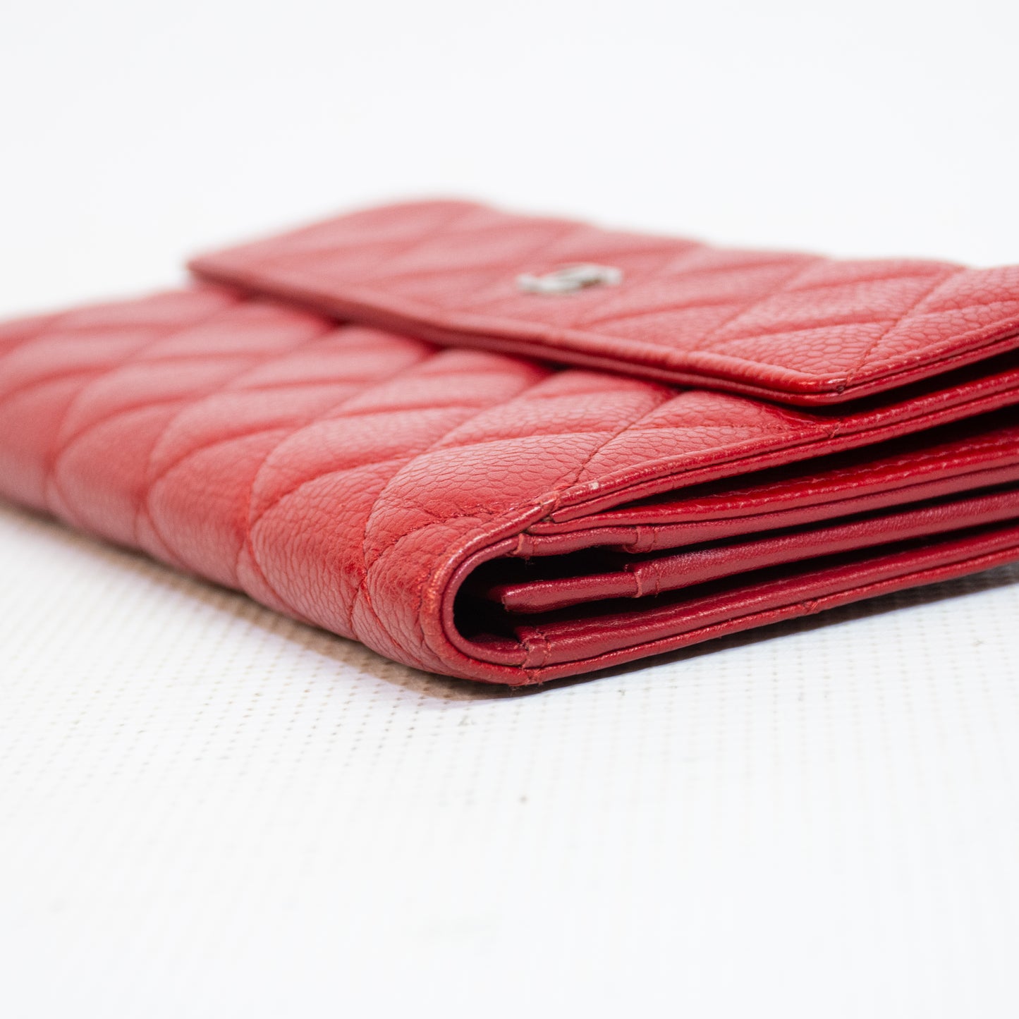 Chanel Red Cavier Leather Bi-Fold Wallet