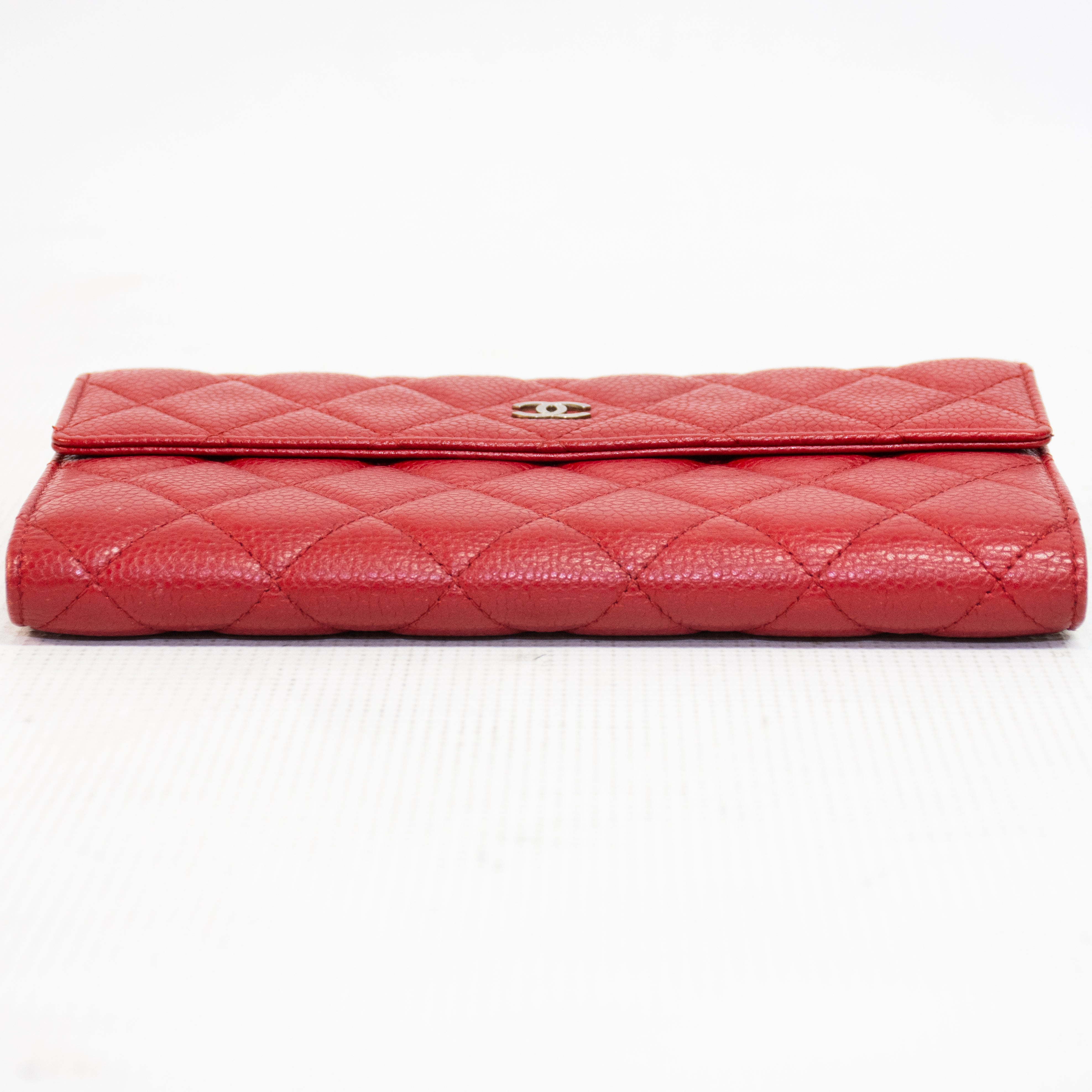 Chanel Red Cavier Leather Bi-Fold Wallet