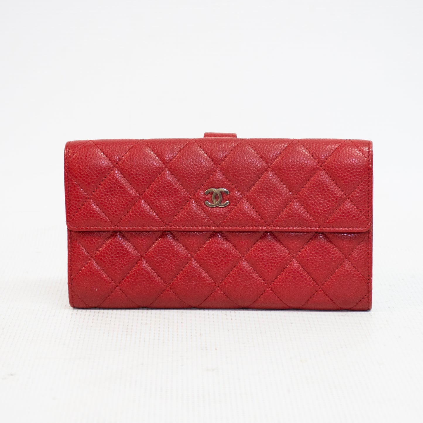 Chanel Red Cavier Leather Bi-Fold Wallet