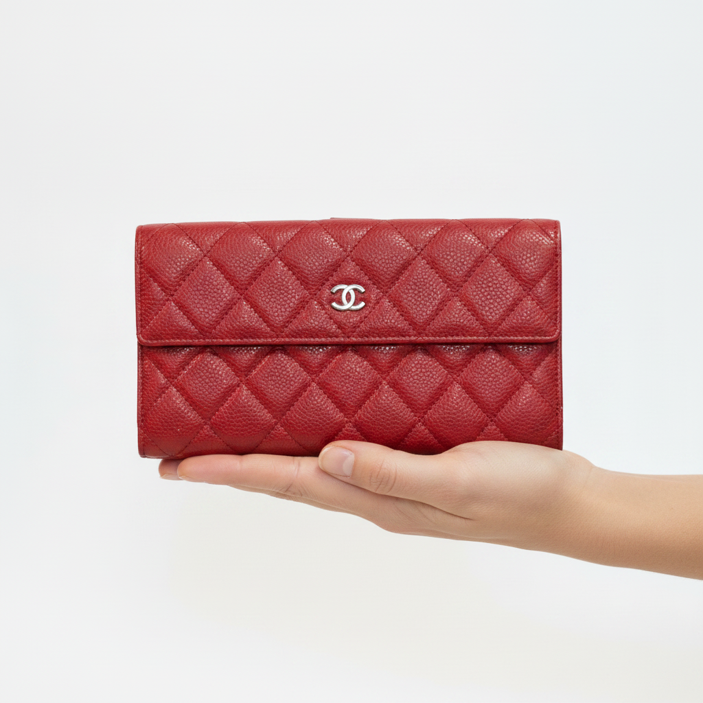 Chanel Red Cavier Leather Bi-Fold Wallet