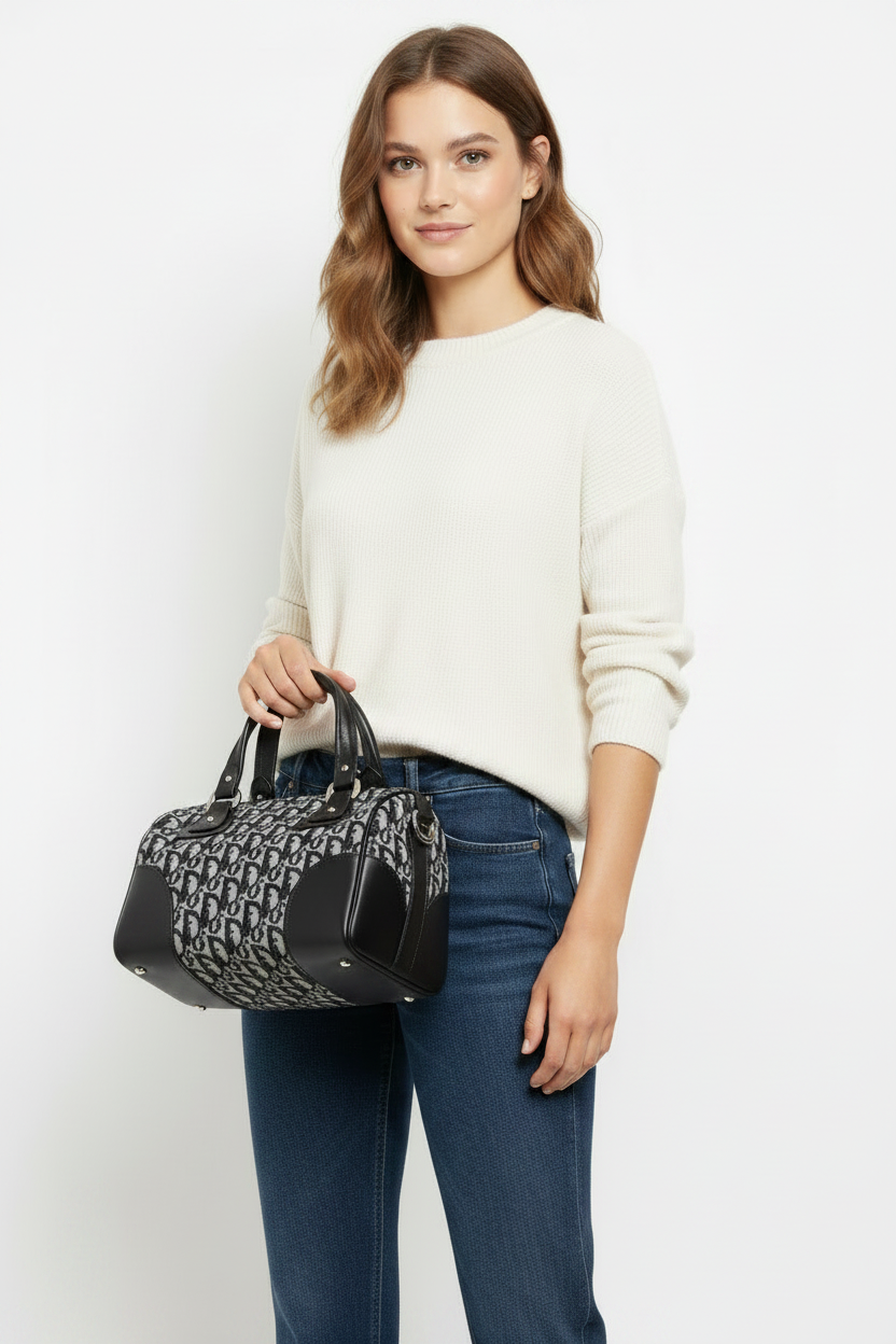 Christian Dior Vintage Trotter Boston Bag - Black / Grey
