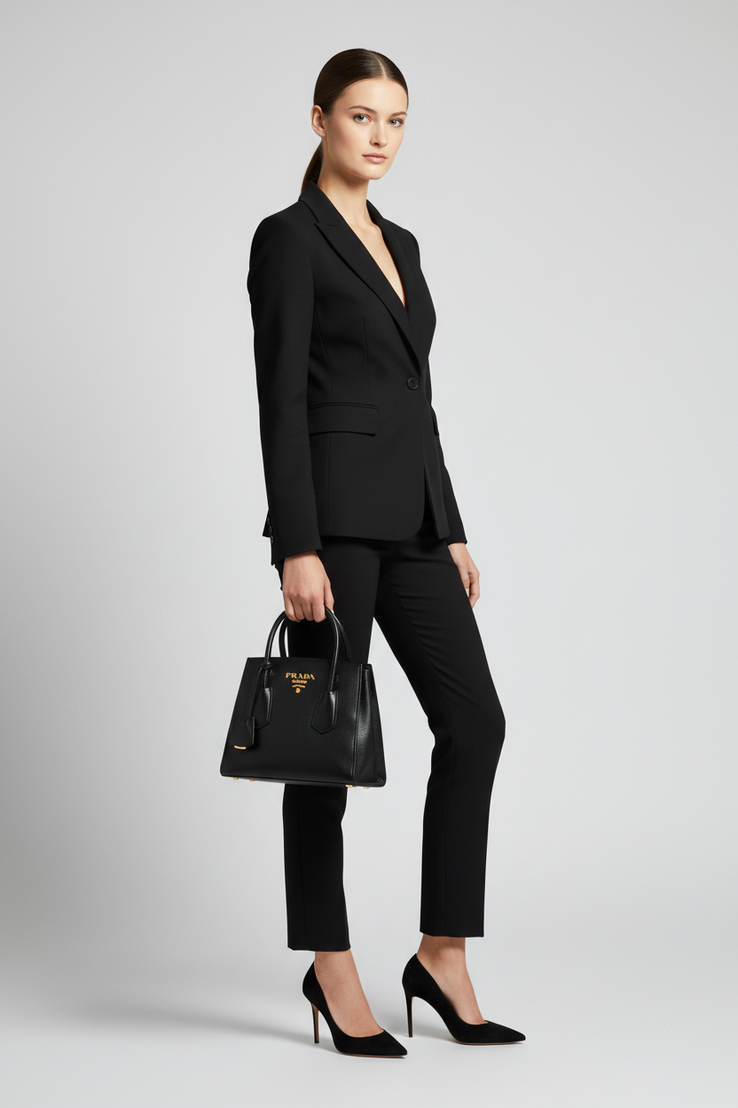Prada Glace Calf Leather Twin Pocket Purse