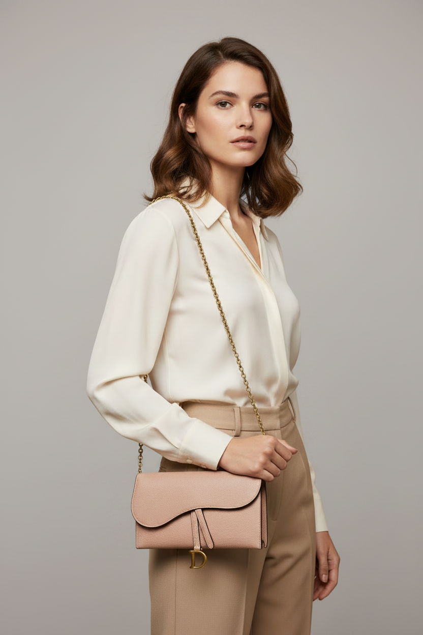 Christian Dior Beige Long Chain Wallet