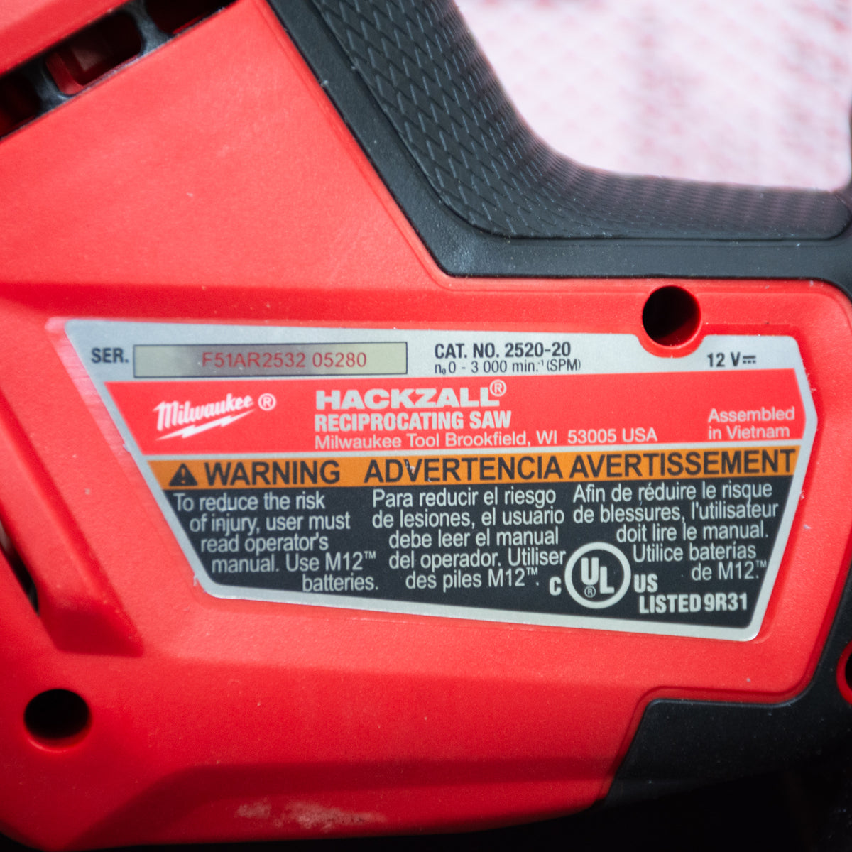 Milwaukee 2520-20 M12 Fuel Hackzall Reciprocating Saw